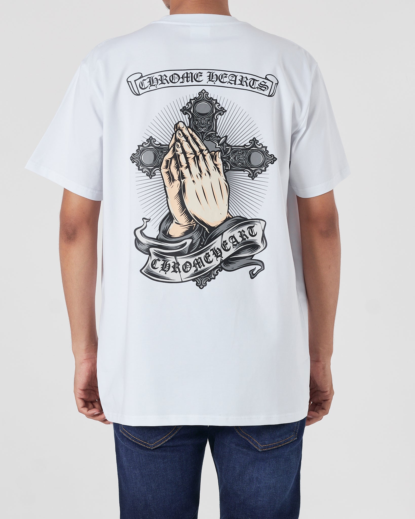 CH Cross Praying Back Logo Printed Men White T-Shirt 15.90