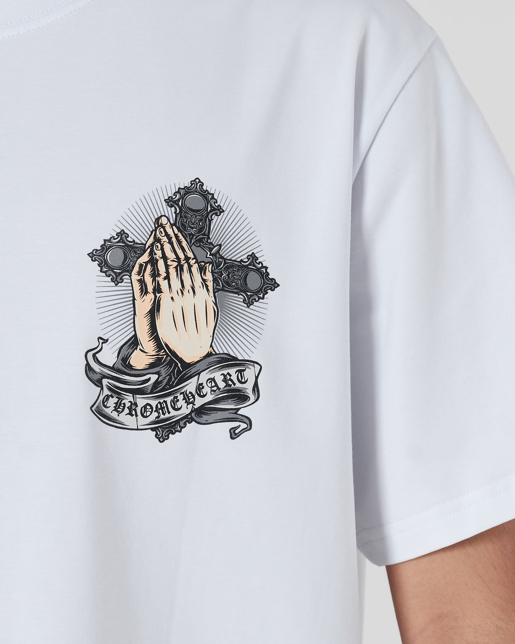 CH Cross Praying Back Logo Printed Men White T-Shirt 15.90