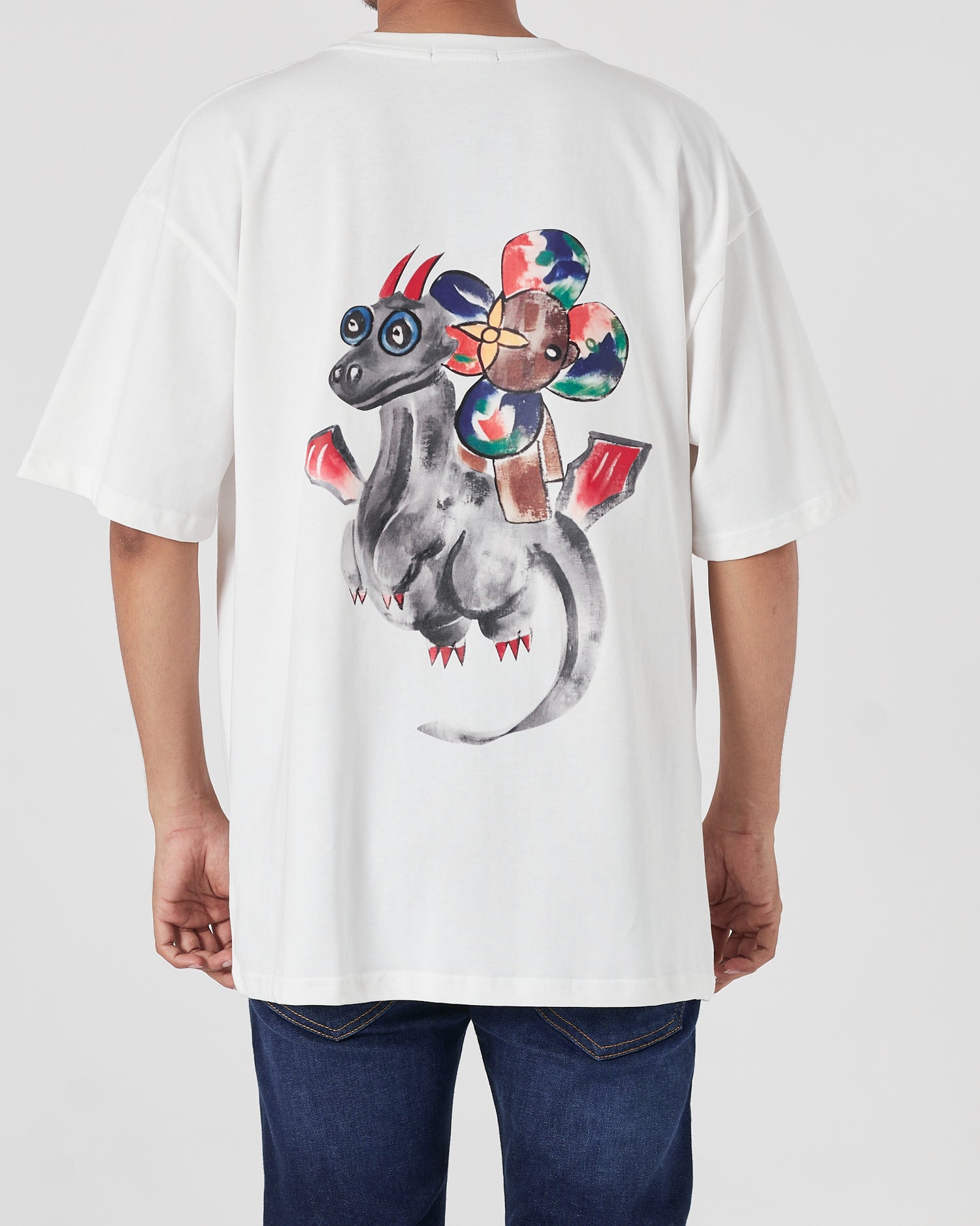 LV Dragon Printed Men White T-Shirt 17.90