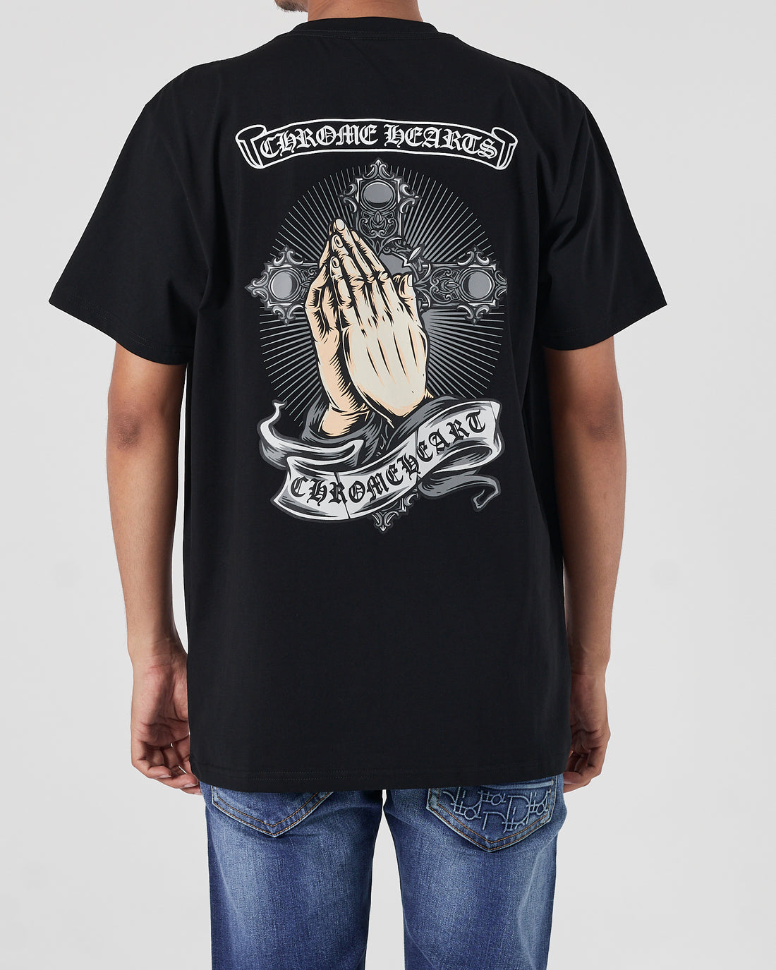 CH Cross Praying Back Logo Printed Men Black T-Shirt 15.90