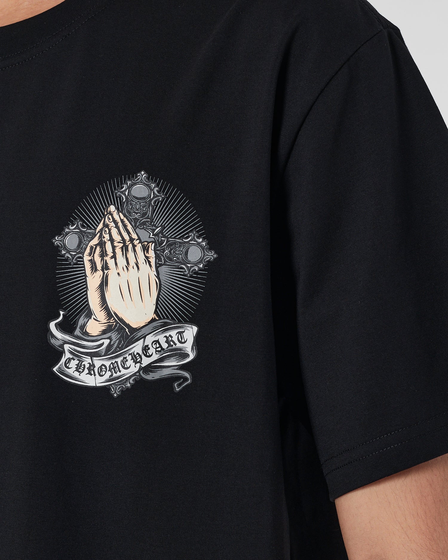 CH Cross Praying Back Logo Printed Men Black T-Shirt 15.90