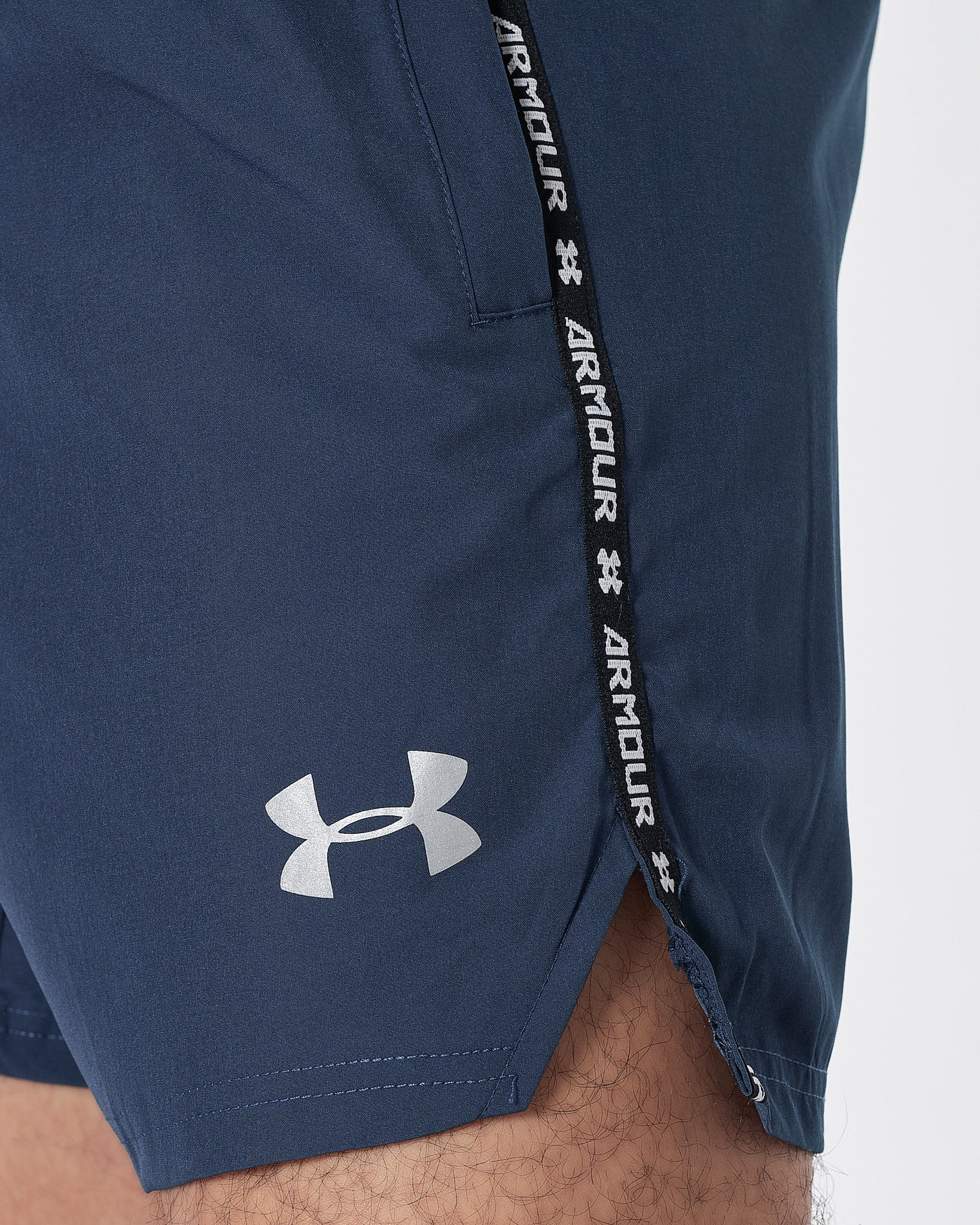 UA Logo Vertical Striped Men Blue Track Shorts 12.90
