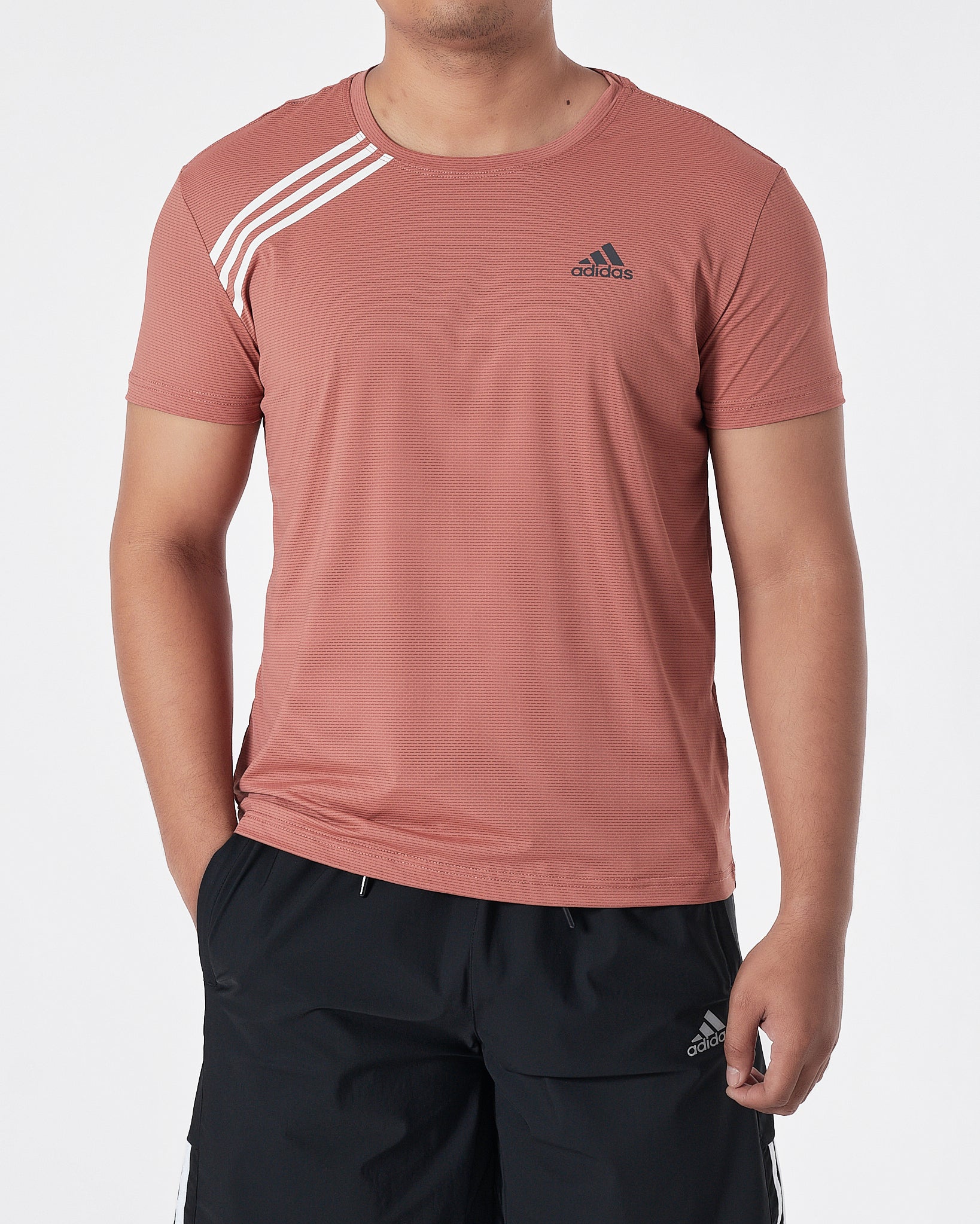 ADI Shoulder Striped Men Coral Sport T-Shirt 14.50