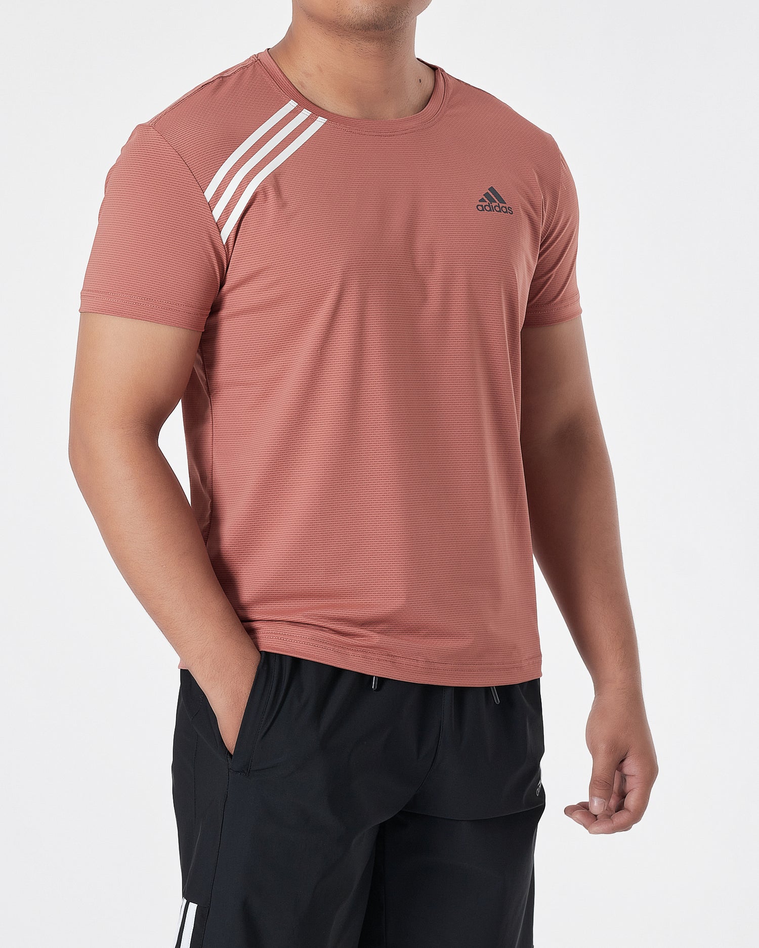 ADI Shoulder Striped Men Coral Sport T-Shirt 14.50