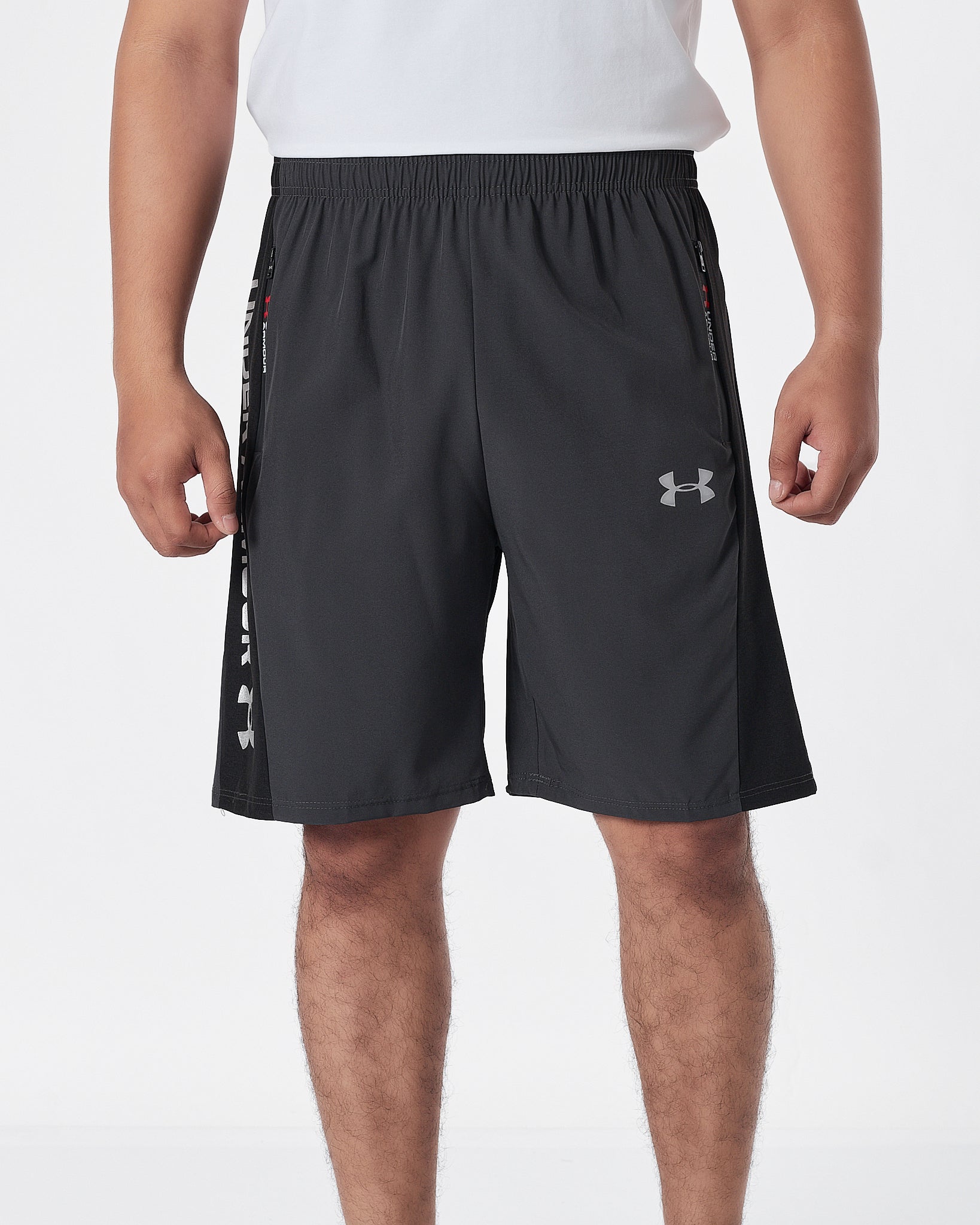 UA Side Striped Logo Vertical Men Grey Track Shorts 12.90