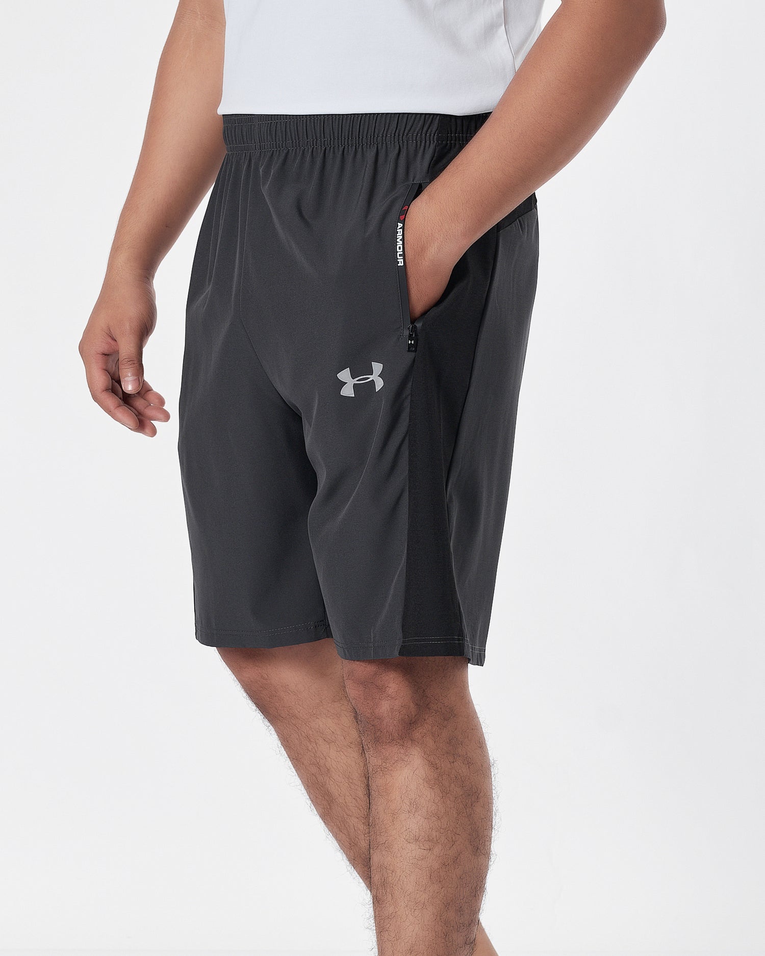 UA Side Striped Logo Vertical Men Grey Track Shorts 12.90