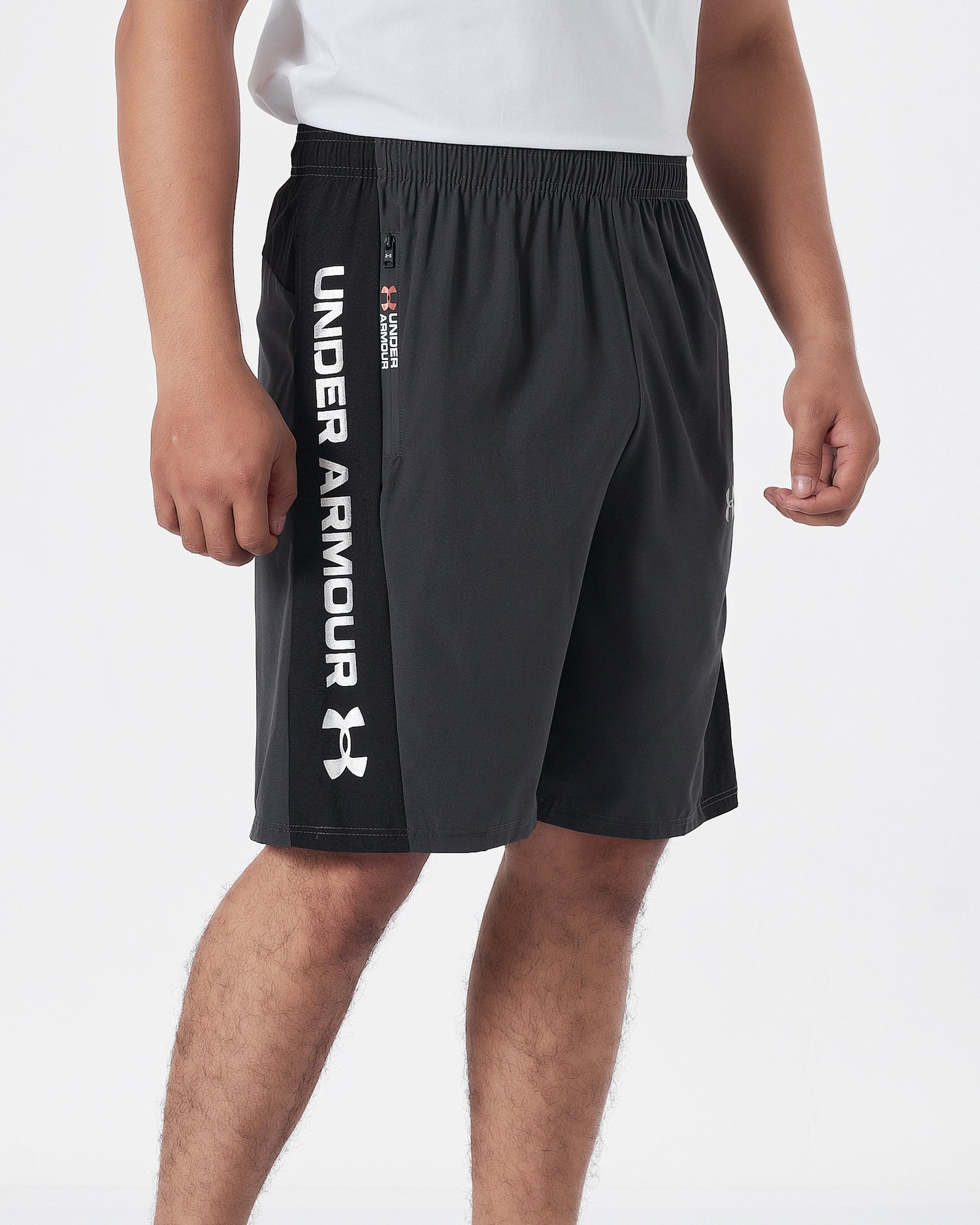 UA Side Striped Logo Vertical Men Grey Track Shorts 12.90