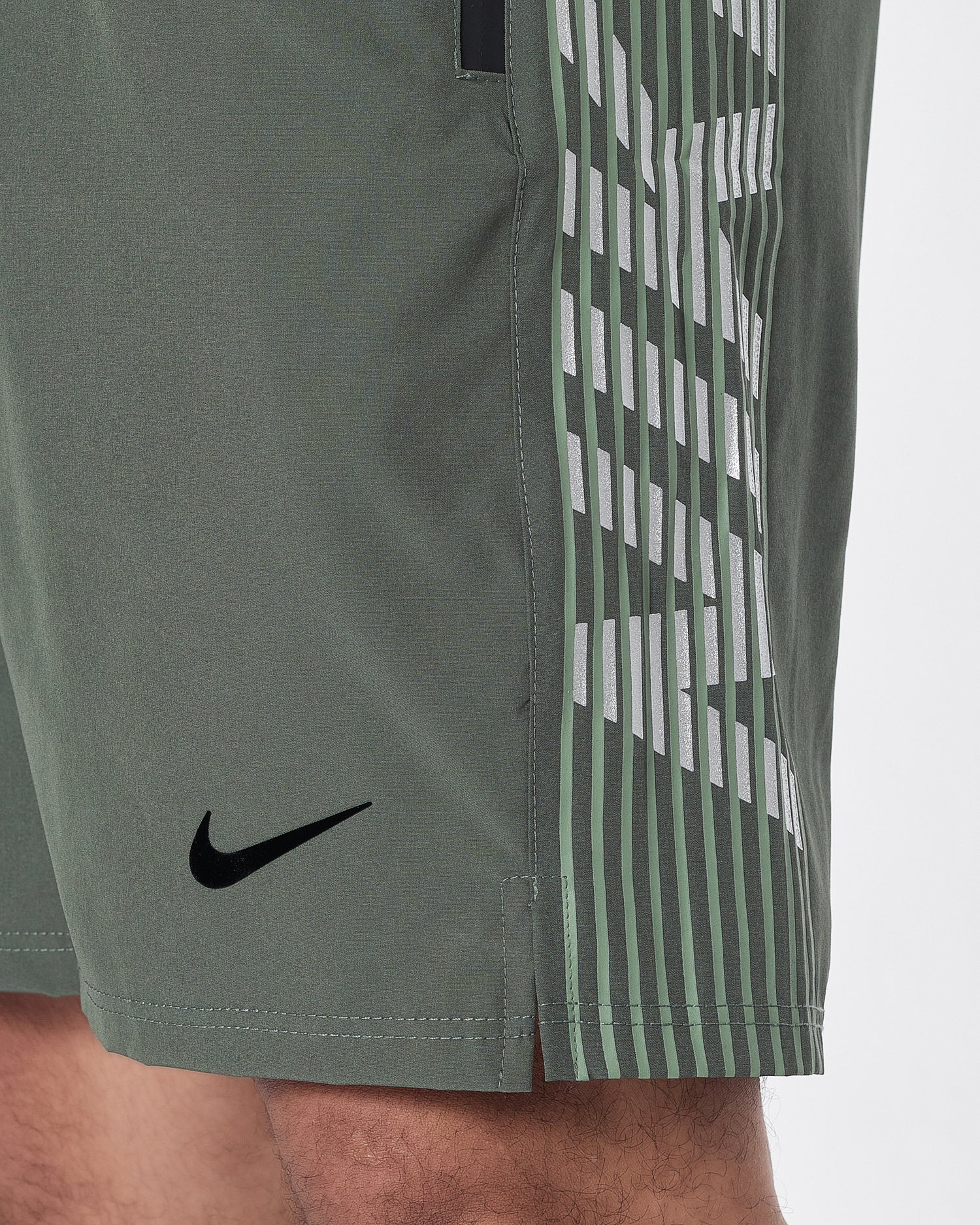 NIK Side Striped Logo Vertical Men Green Track Shorts 12.90