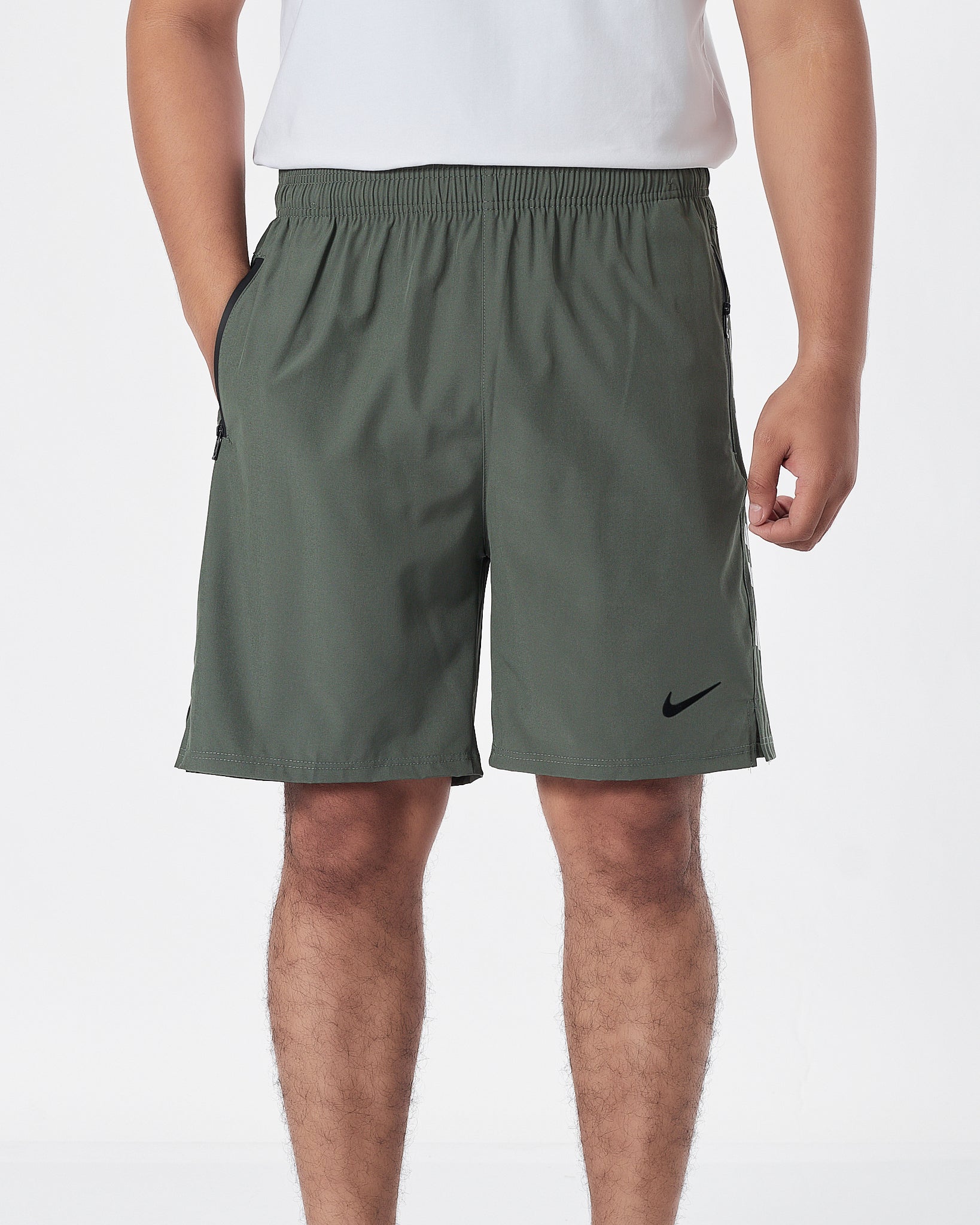 NIK Side Striped Logo Vertical Men Green Track Shorts 12.90