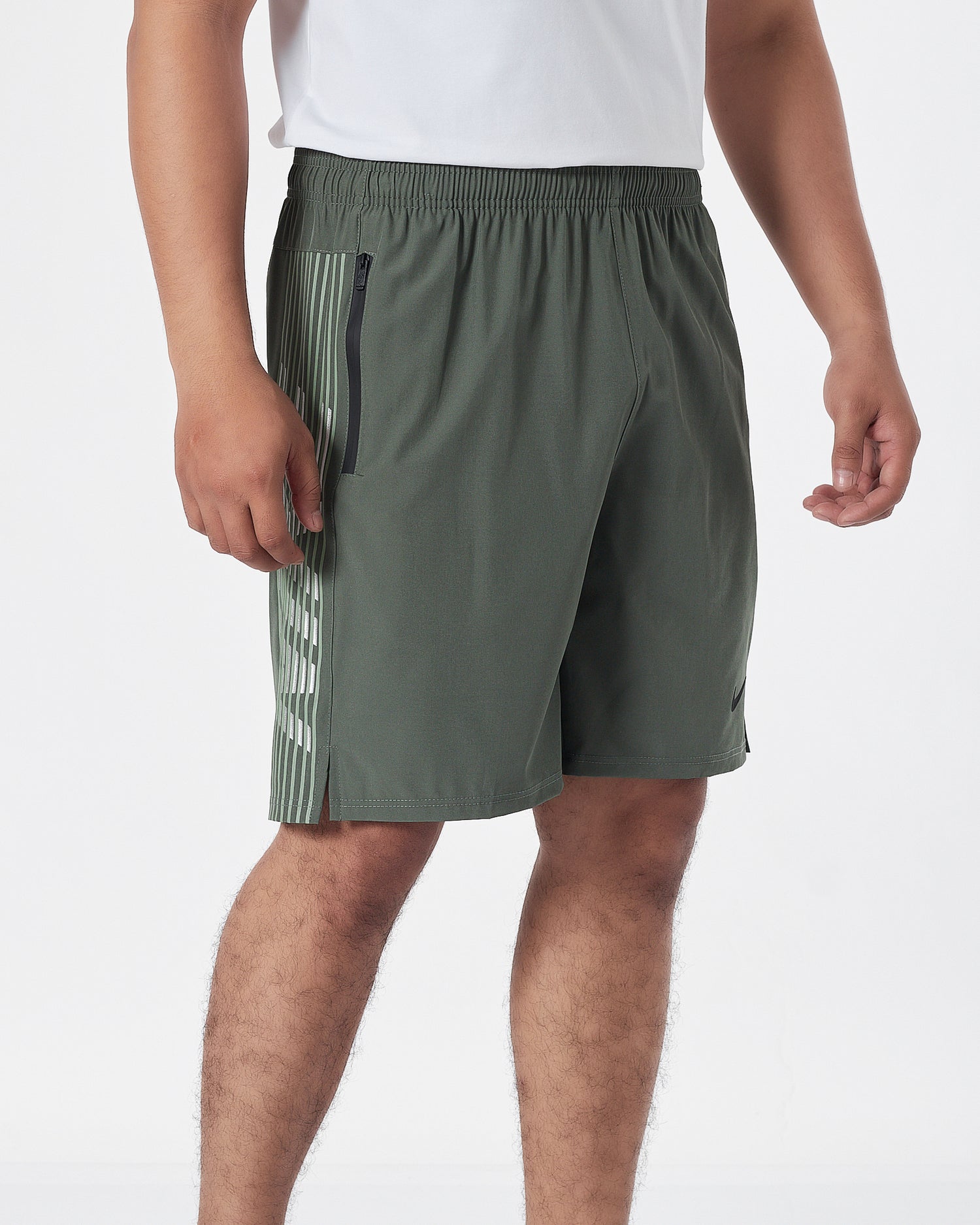 NIK Side Striped Logo Vertical Men Green Track Shorts 12.90