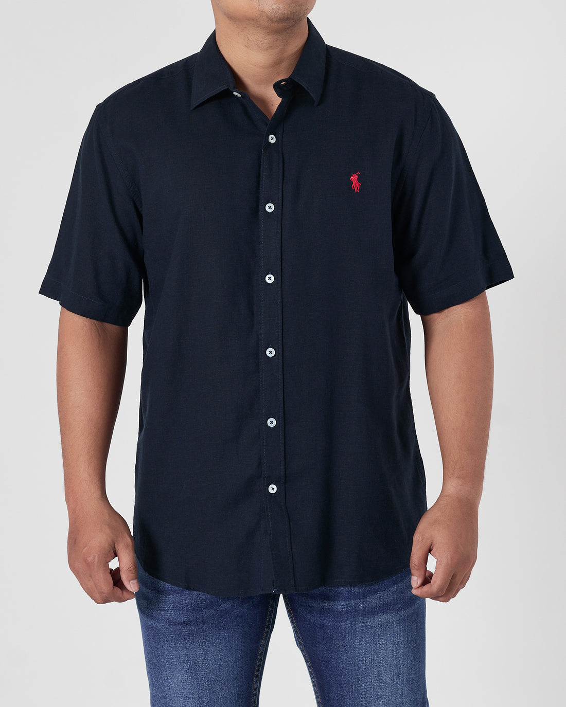 RL Linen Men Dark Blue Shirts Short Sleeve 17.90