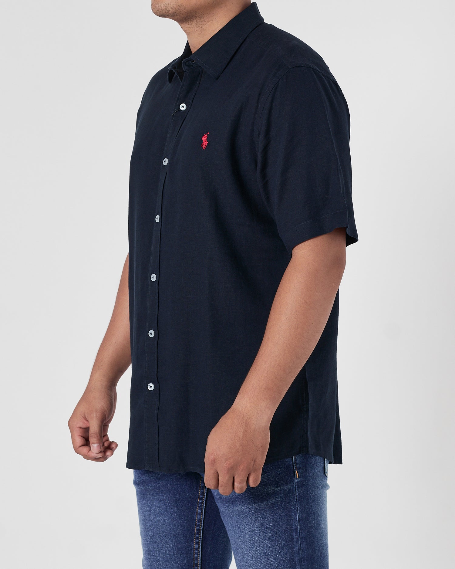 RL Linen Men Dark Blue Shirts Short Sleeve 17.90