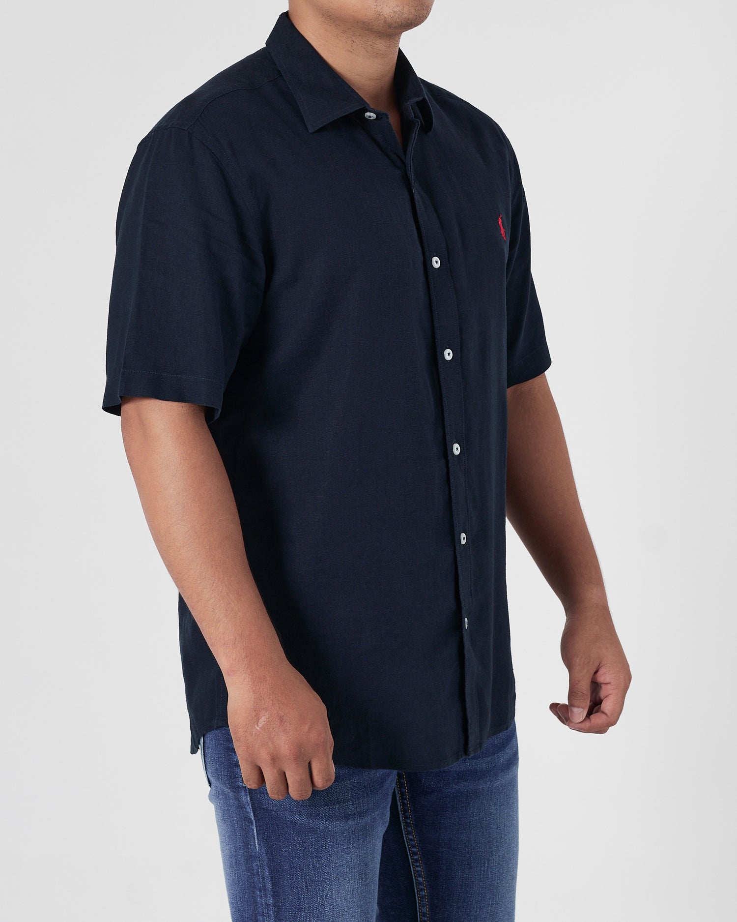 RL Linen Men Dark Blue Shirts Short Sleeve 17.90