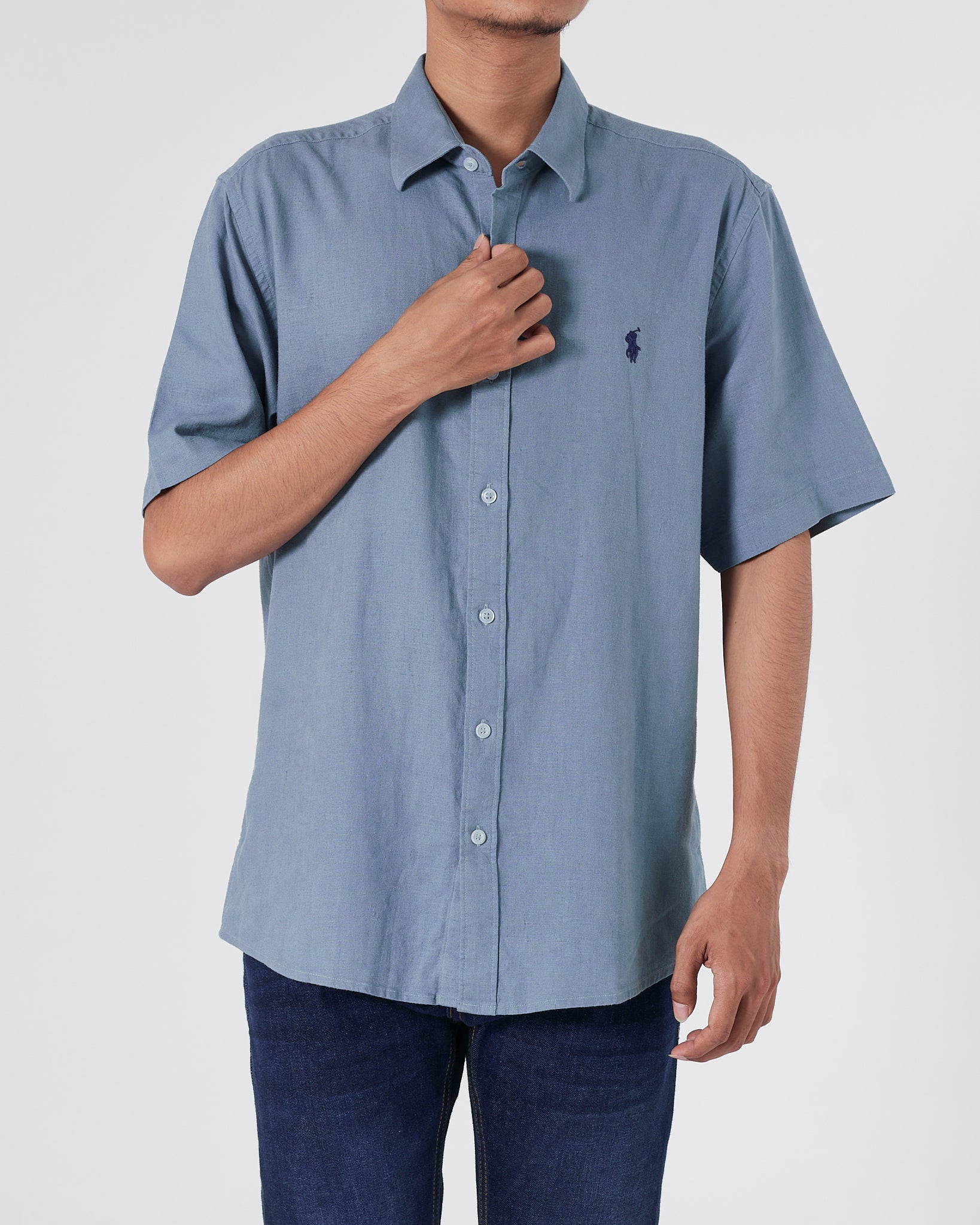 RL Linen Men Light Blue Shirts Short Sleeve 17.90