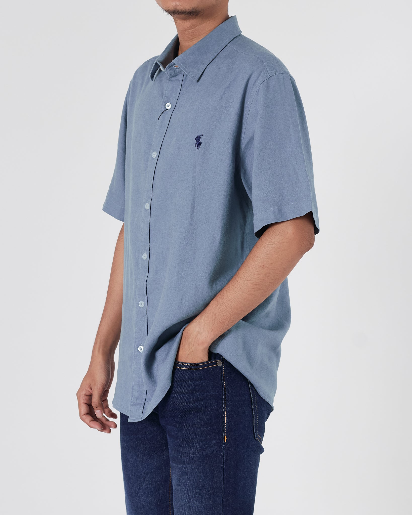 RL Linen Men Light Blue Shirts Short Sleeve 17.90