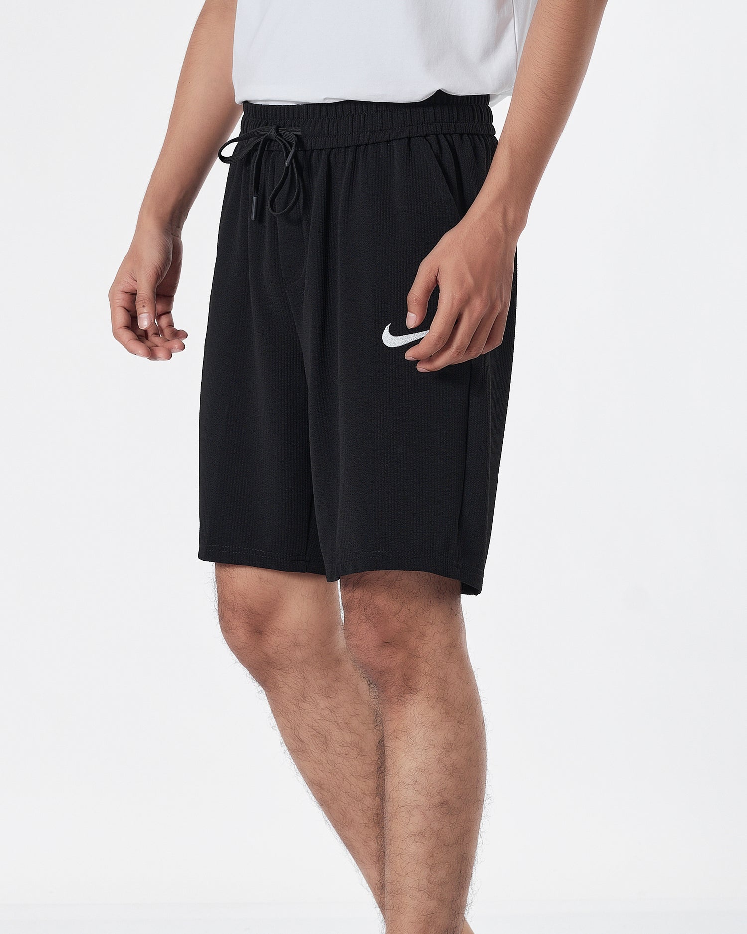 NIK Logo Embroidered Men Black Track Shorts 12.90