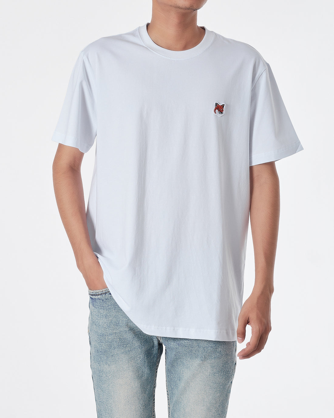 MKI Fox Embroidered Men White T-Shirt 14.90