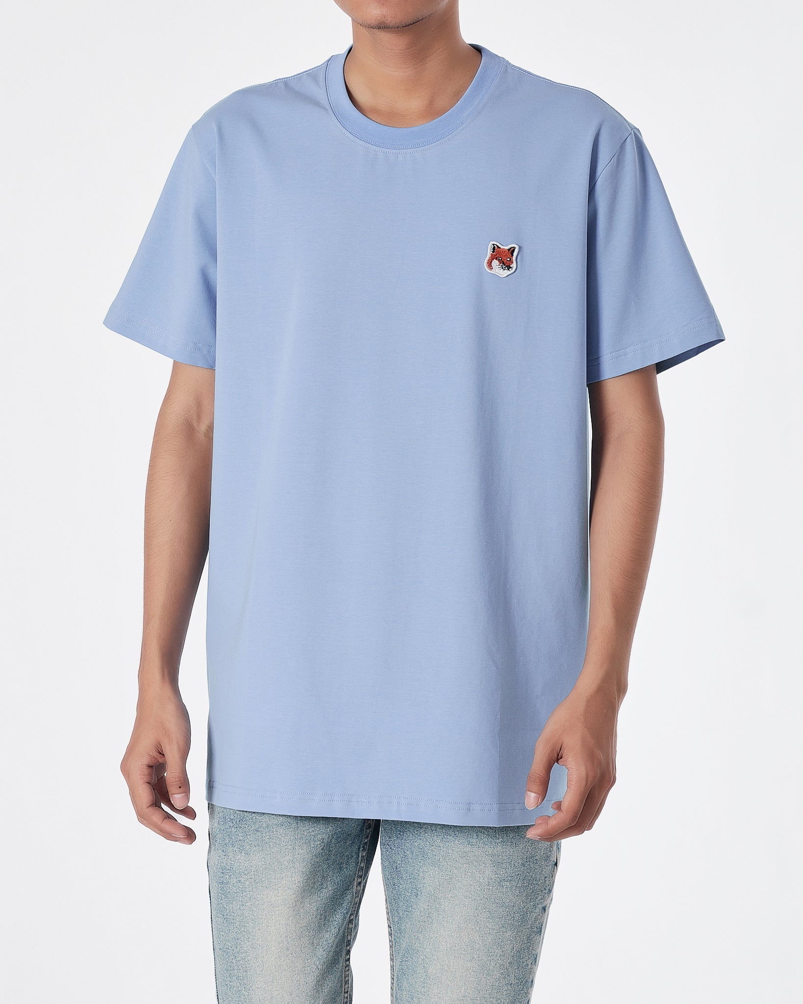 MKI Fox Embroidered Men Light Blue T-Shirt 14.90