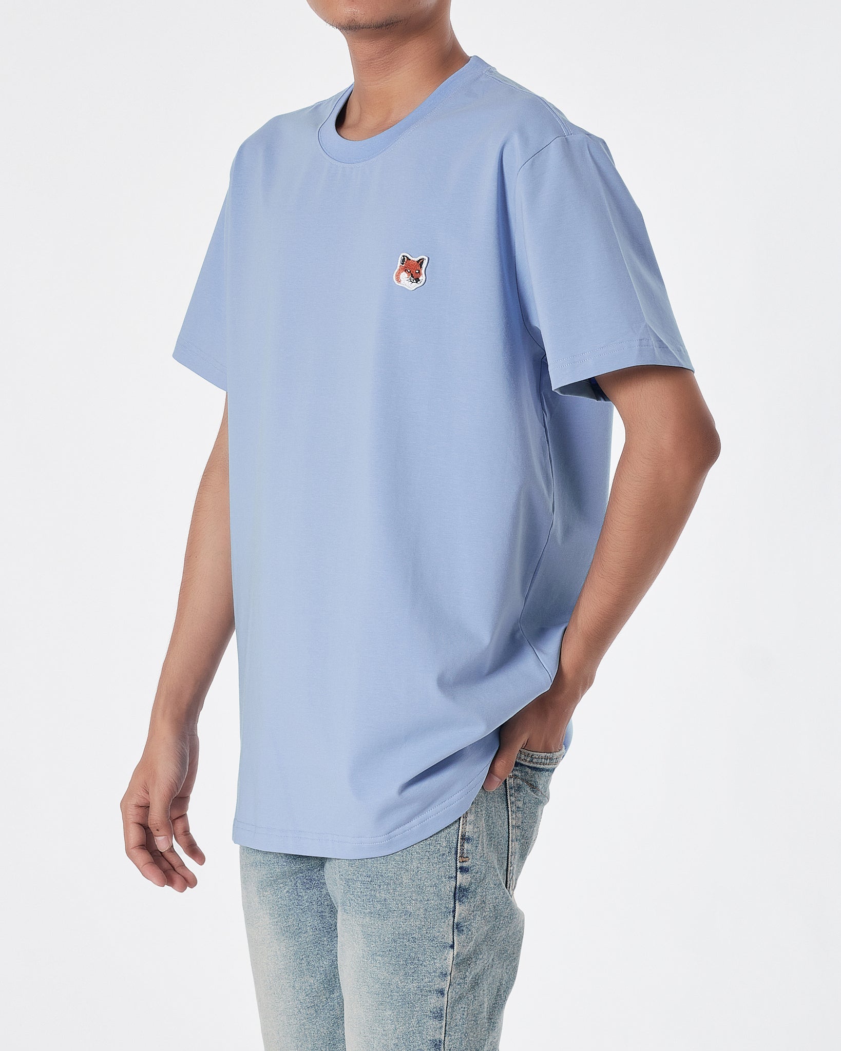 MKI Fox Embroidered Men Light Blue T-Shirt 14.90