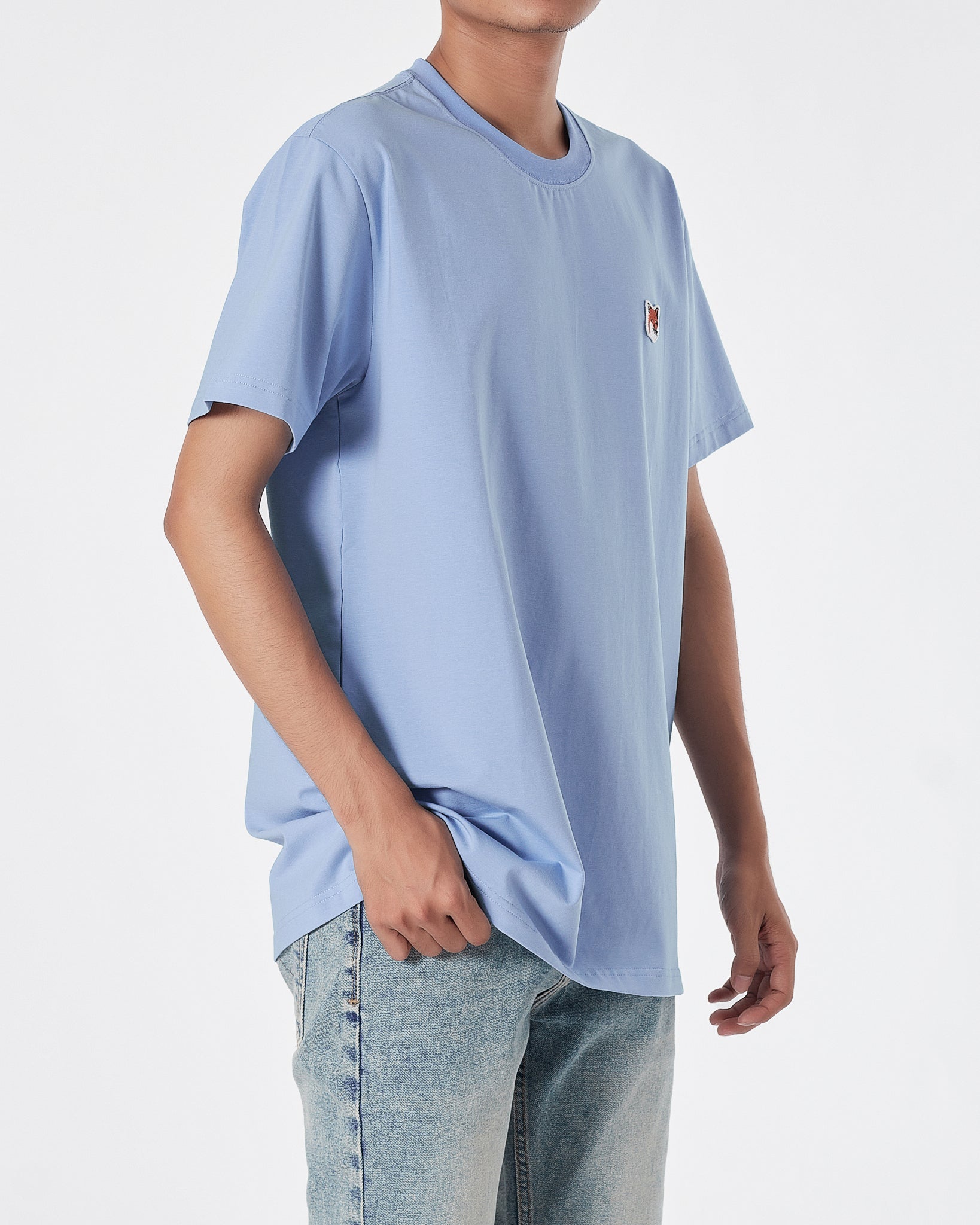 MKI Fox Embroidered Men Light Blue T-Shirt 14.90