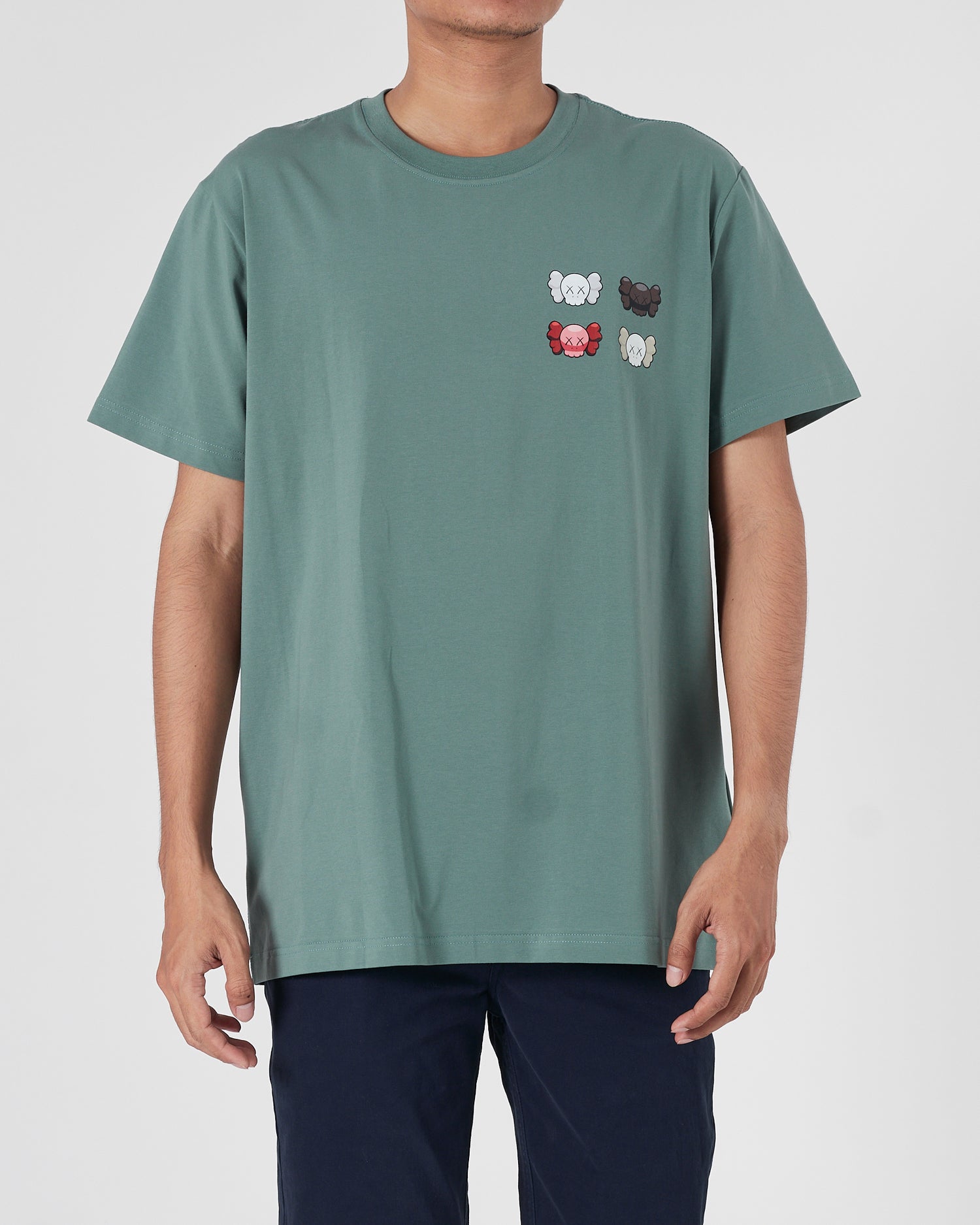 OW X Kaws Back Logo Printed Men Green T-Shirt 16.90