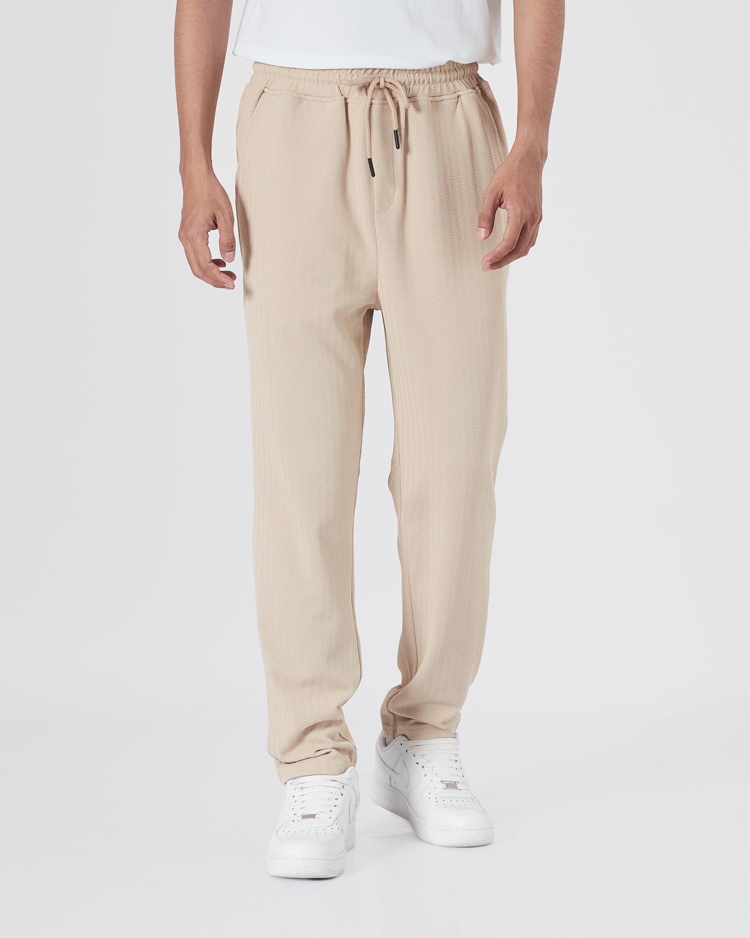 ZAR Elastic Waistband Men Cream Track Pants 21.90