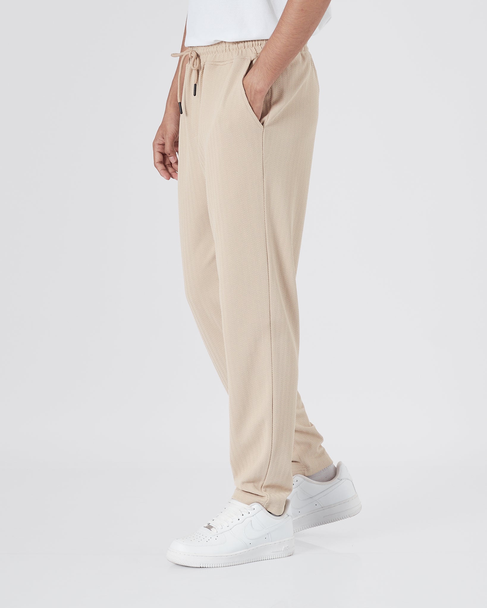 ZAR Elastic Waistband Men Cream Track Pants 21.90