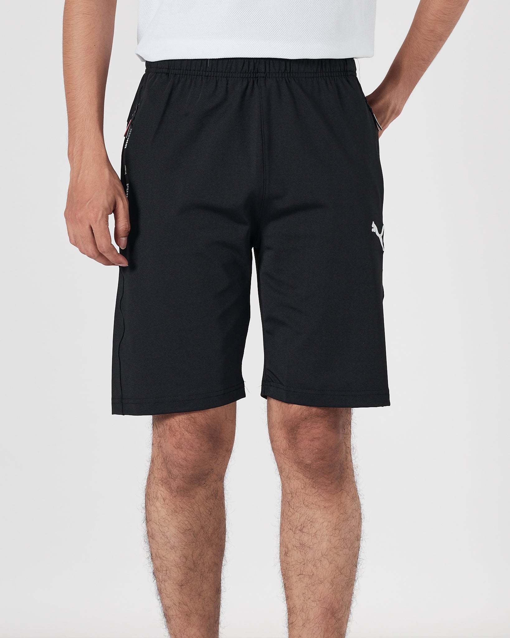 PUM Logo Embroidered Men Black Track Shorts 12.90