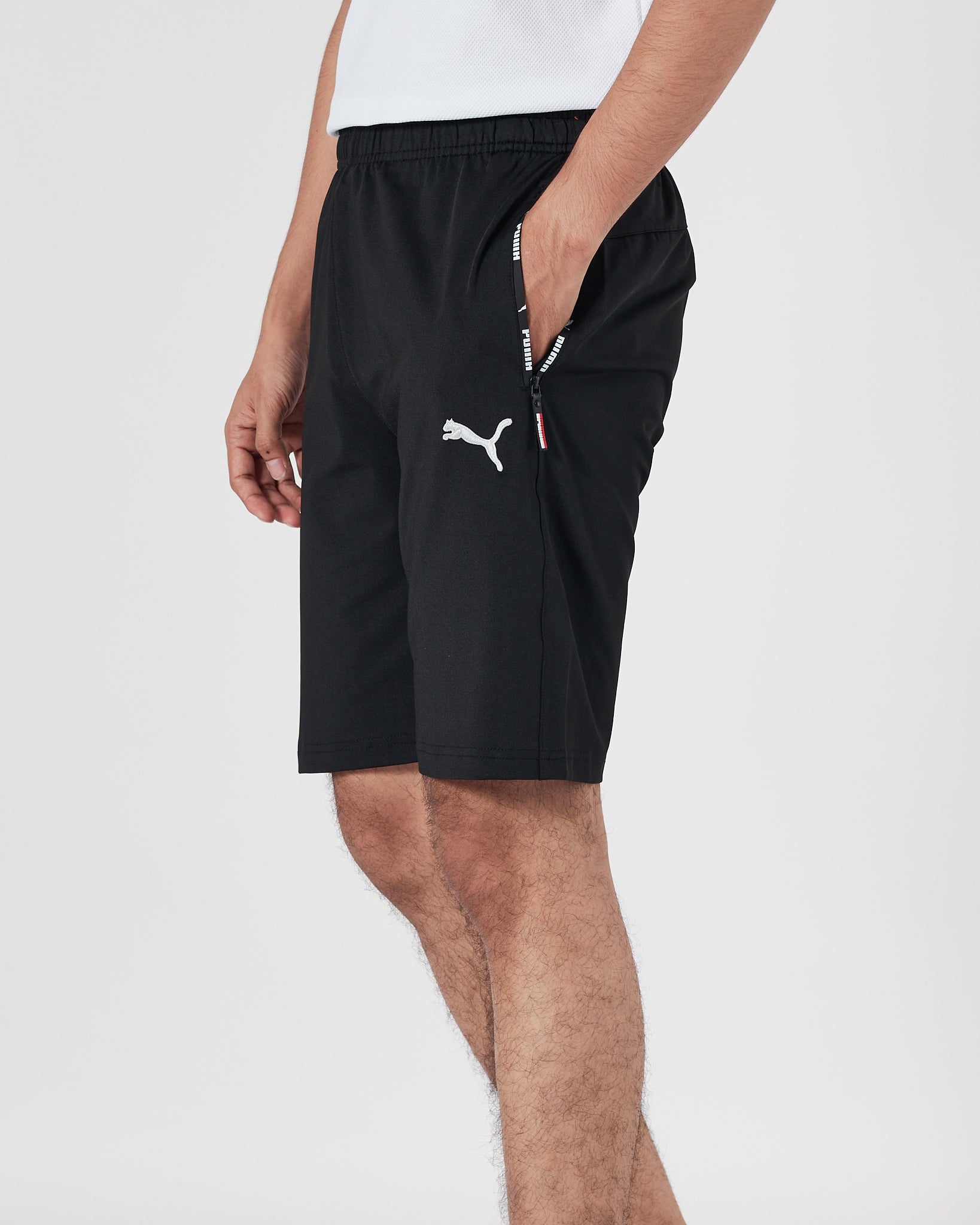 PUM Logo Embroidered Men Black Track Shorts 12.90