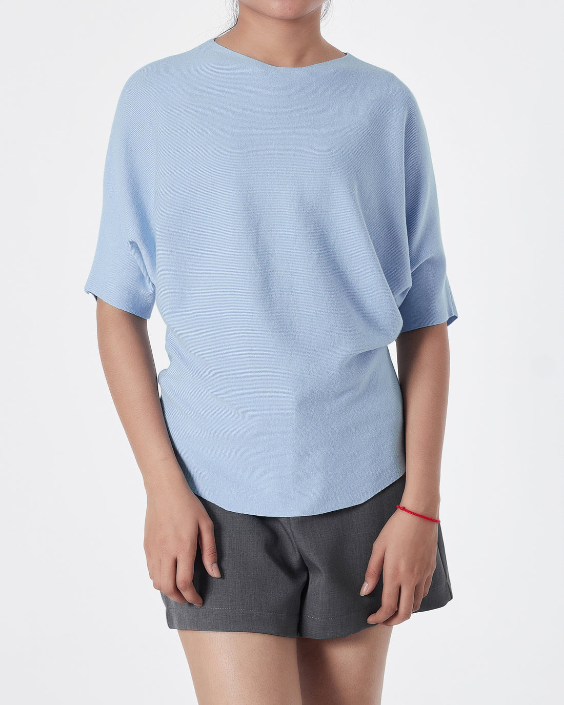 Plain Color Soft Knit Lady Light Blue T-Shirt 14.90