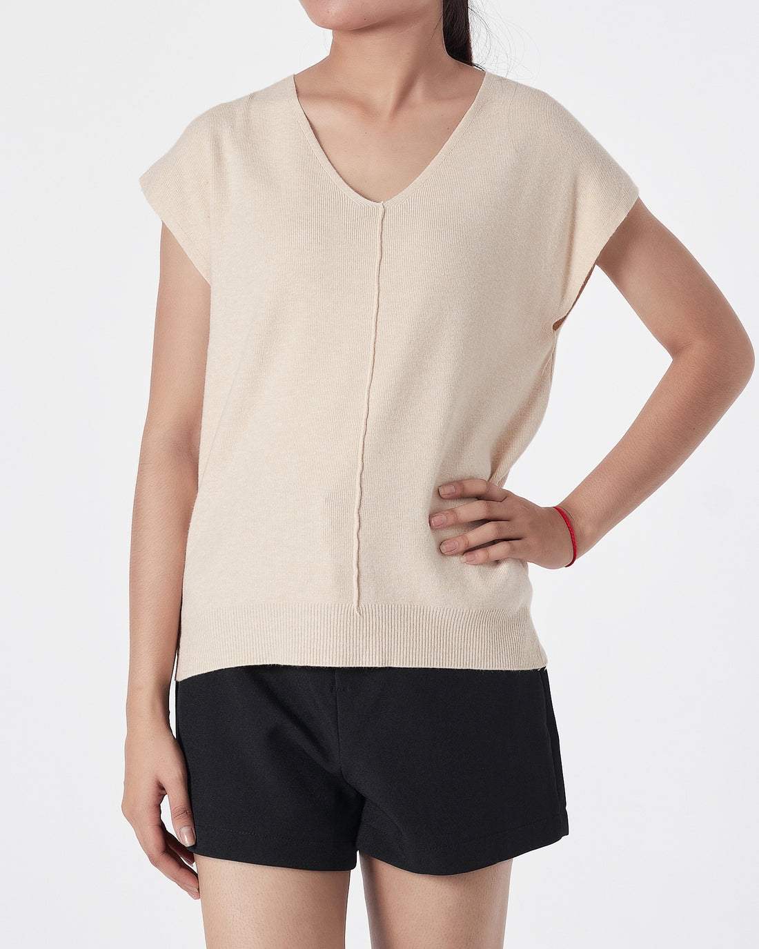 V Neck Soft Knit Lady Cream Tank Top 13.90