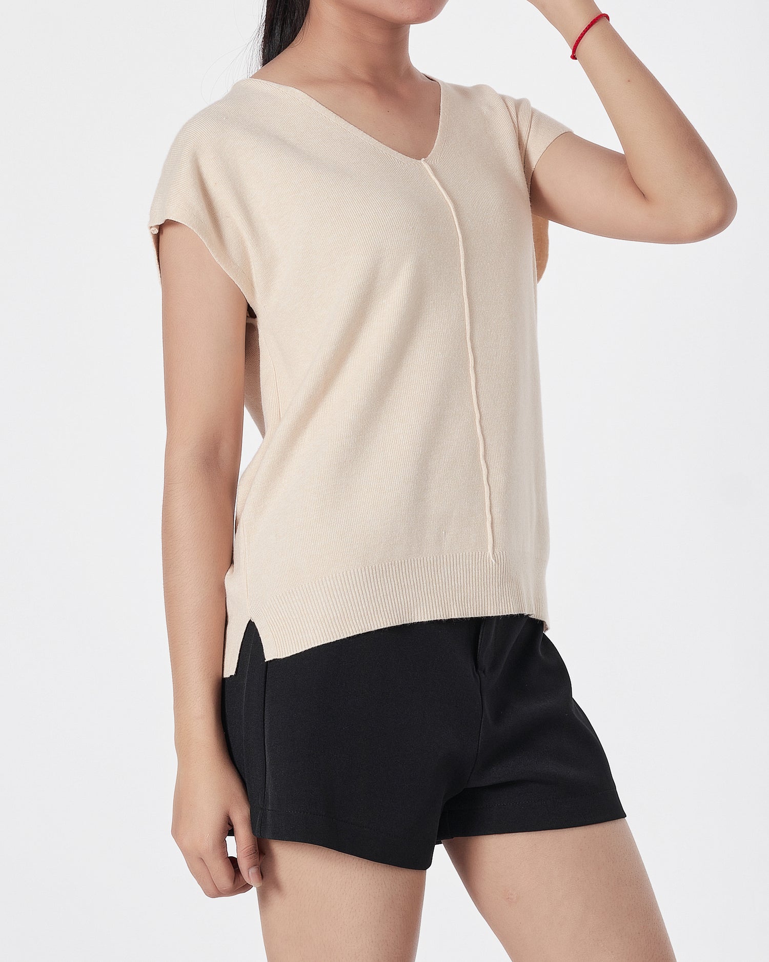 V Neck Soft Knit Lady Cream Tank Top 13.90