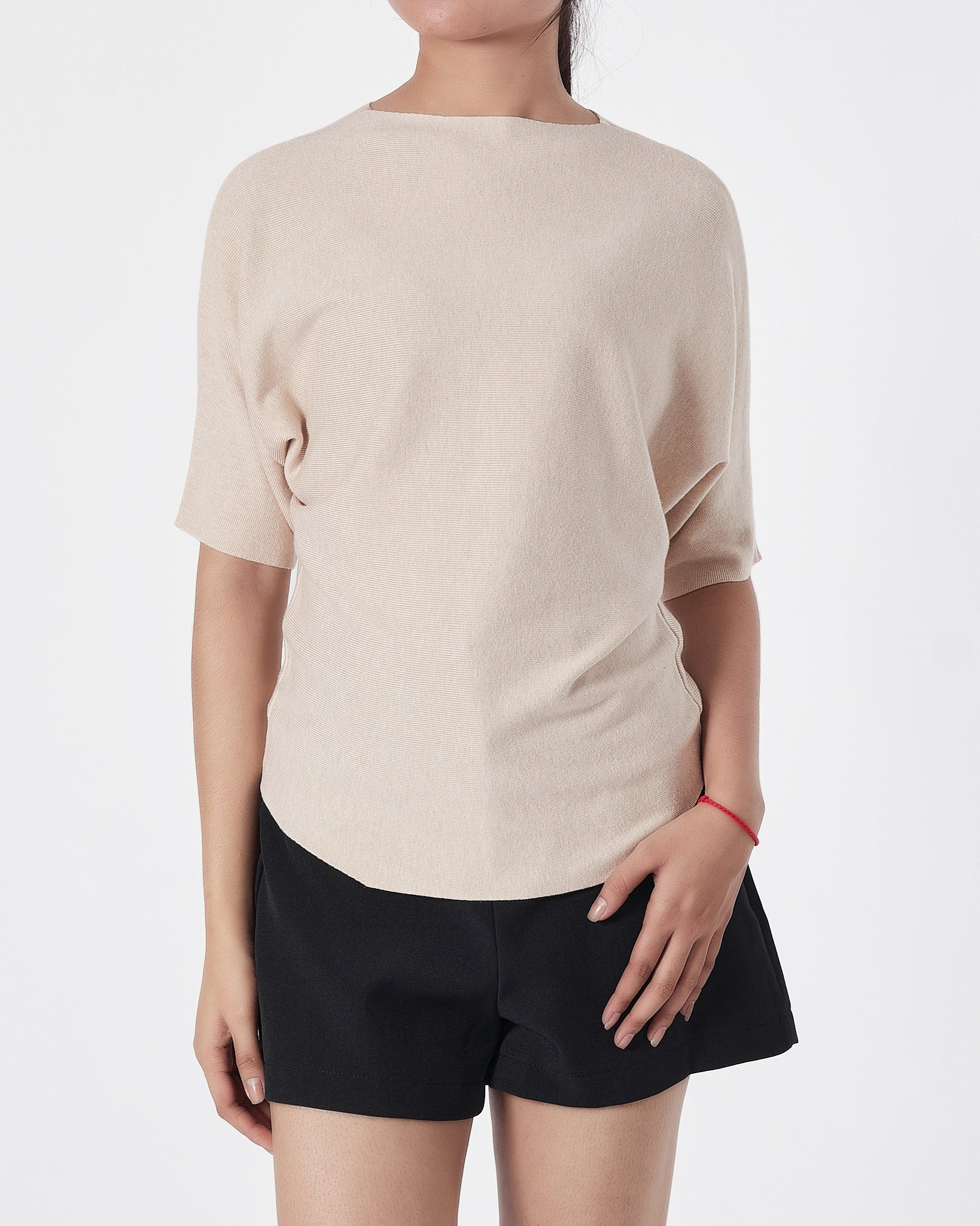 Plain Color Soft Knit Lady Cream T-Shirt 14.90