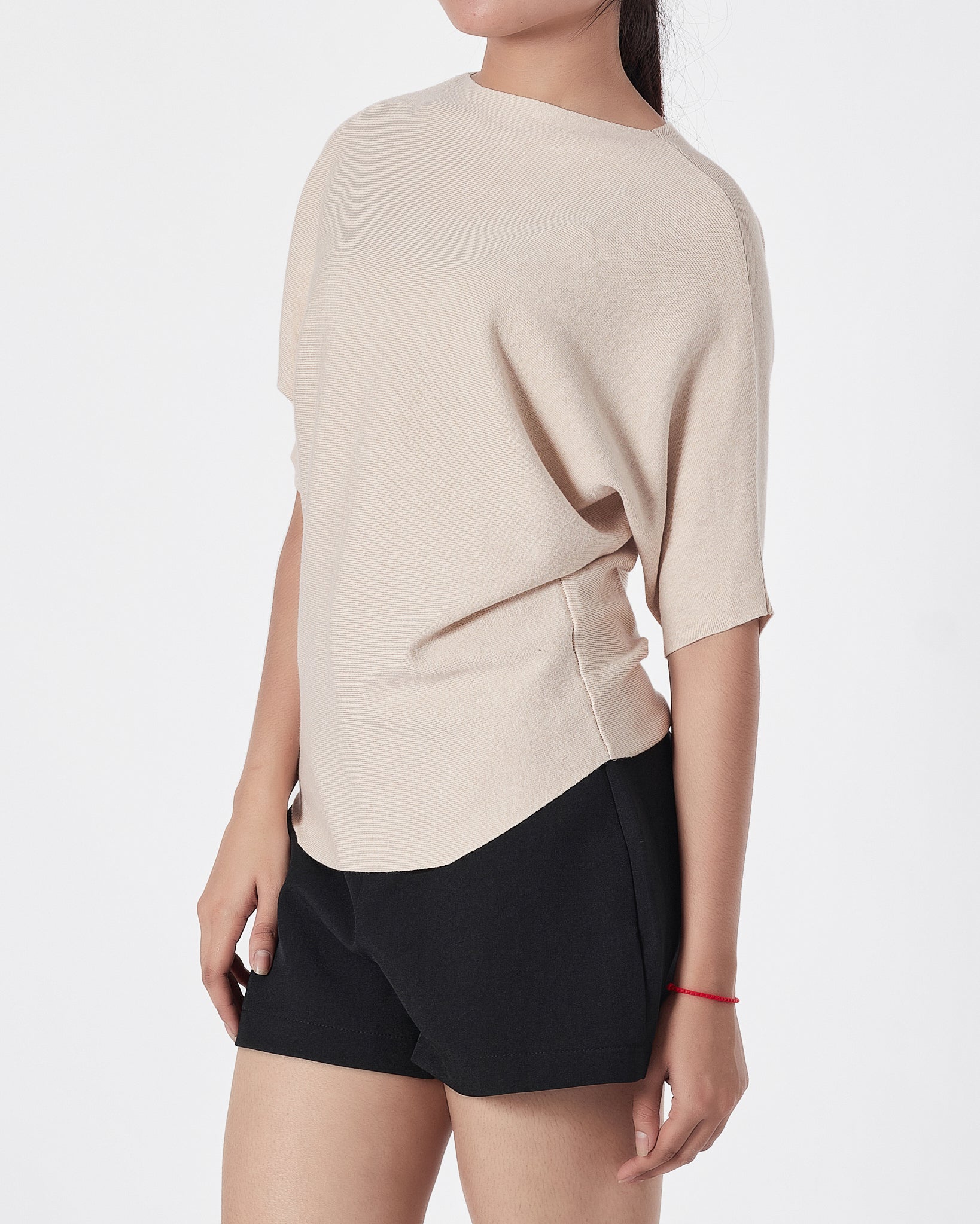 Plain Color Soft Knit Lady Cream T-Shirt 14.90