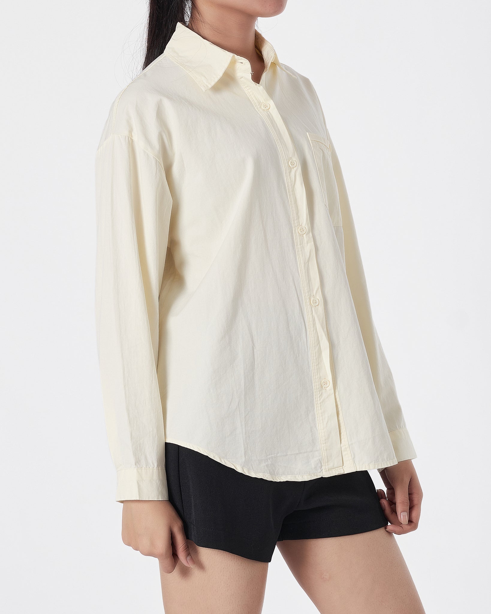 Plain Color Lady Yellow Shirts Long Sleeve 14.90