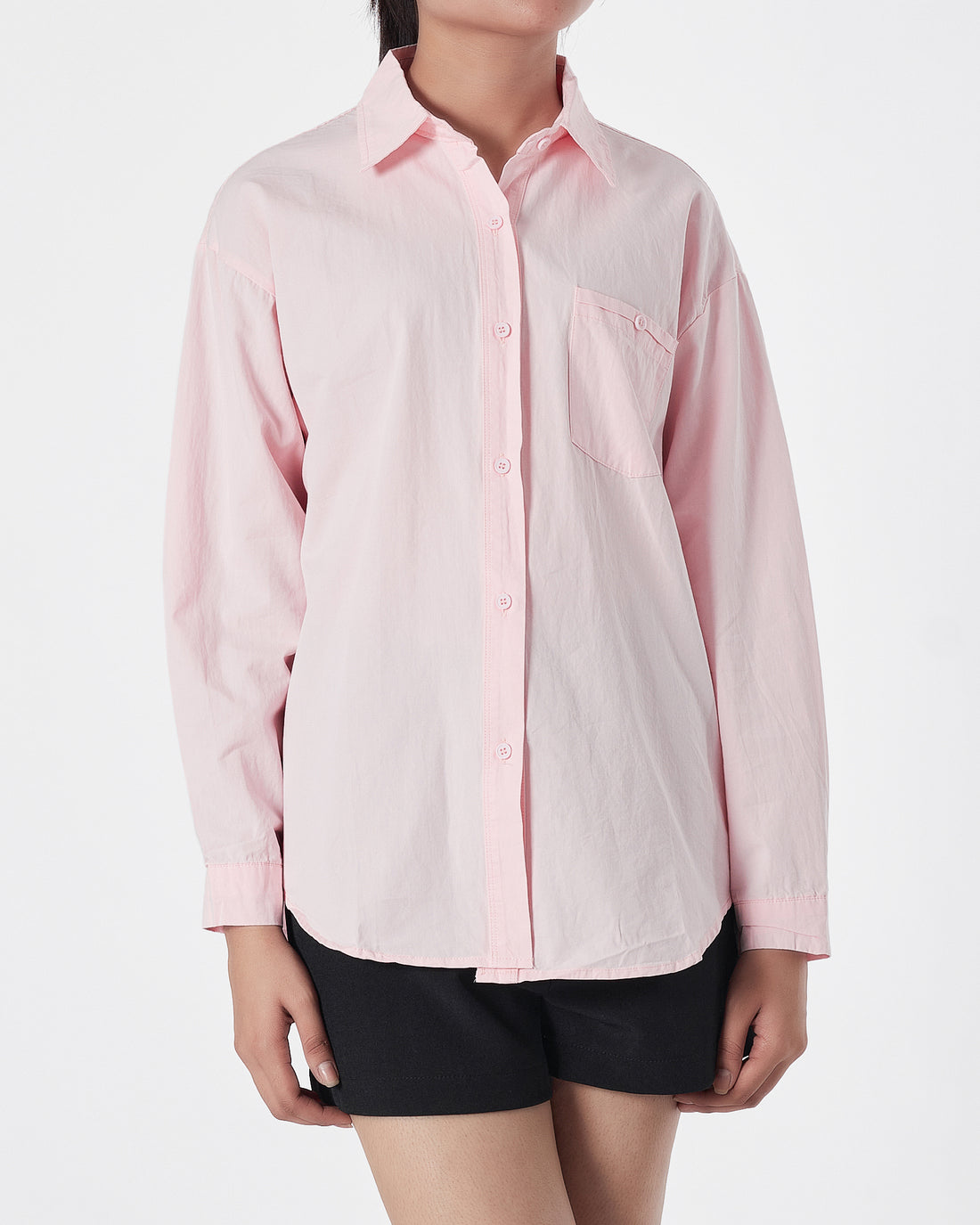 Plain Color Lady Pink Shirts Long Sleeve 14.90