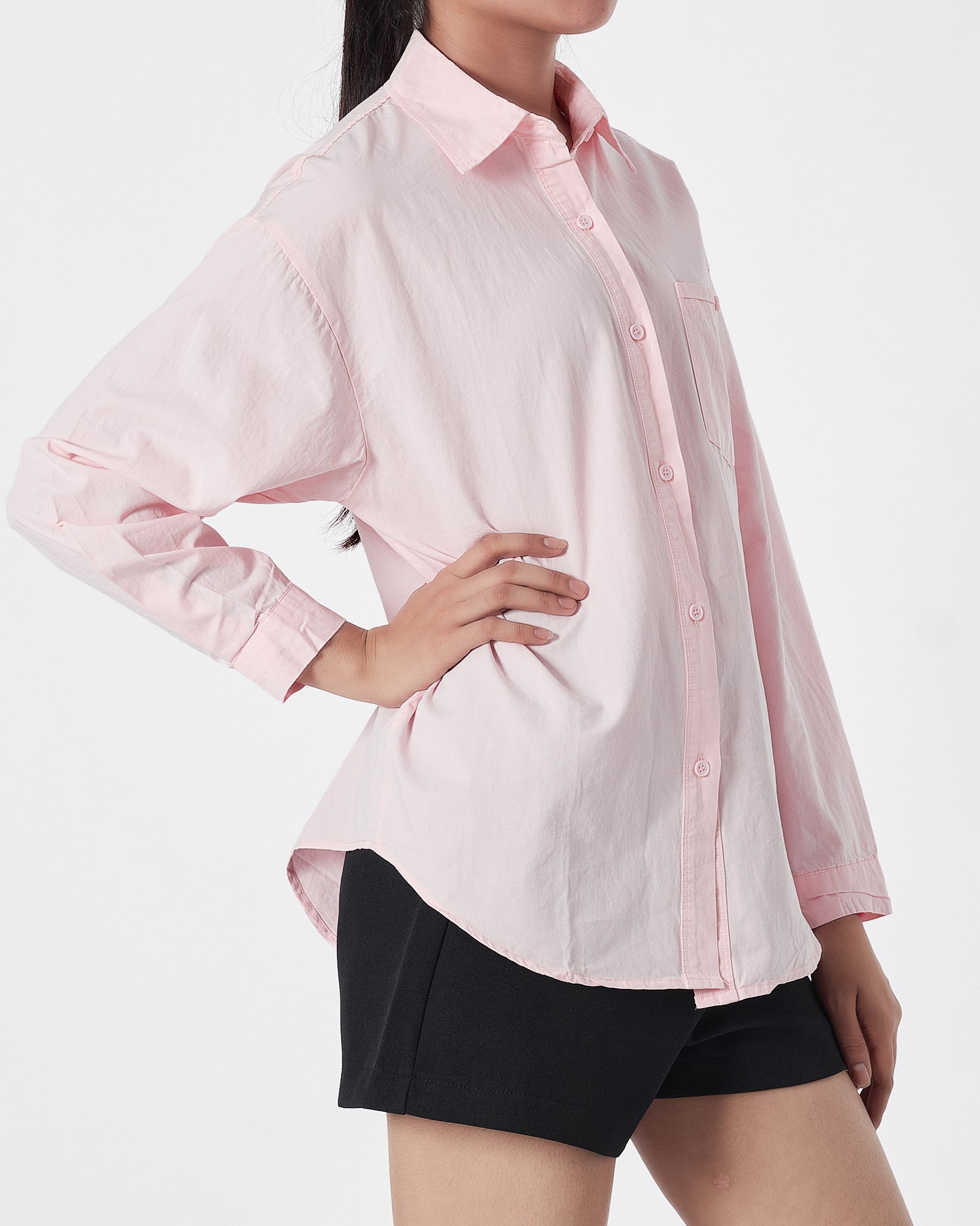 Plain Color Lady Pink Shirts Long Sleeve 14.90