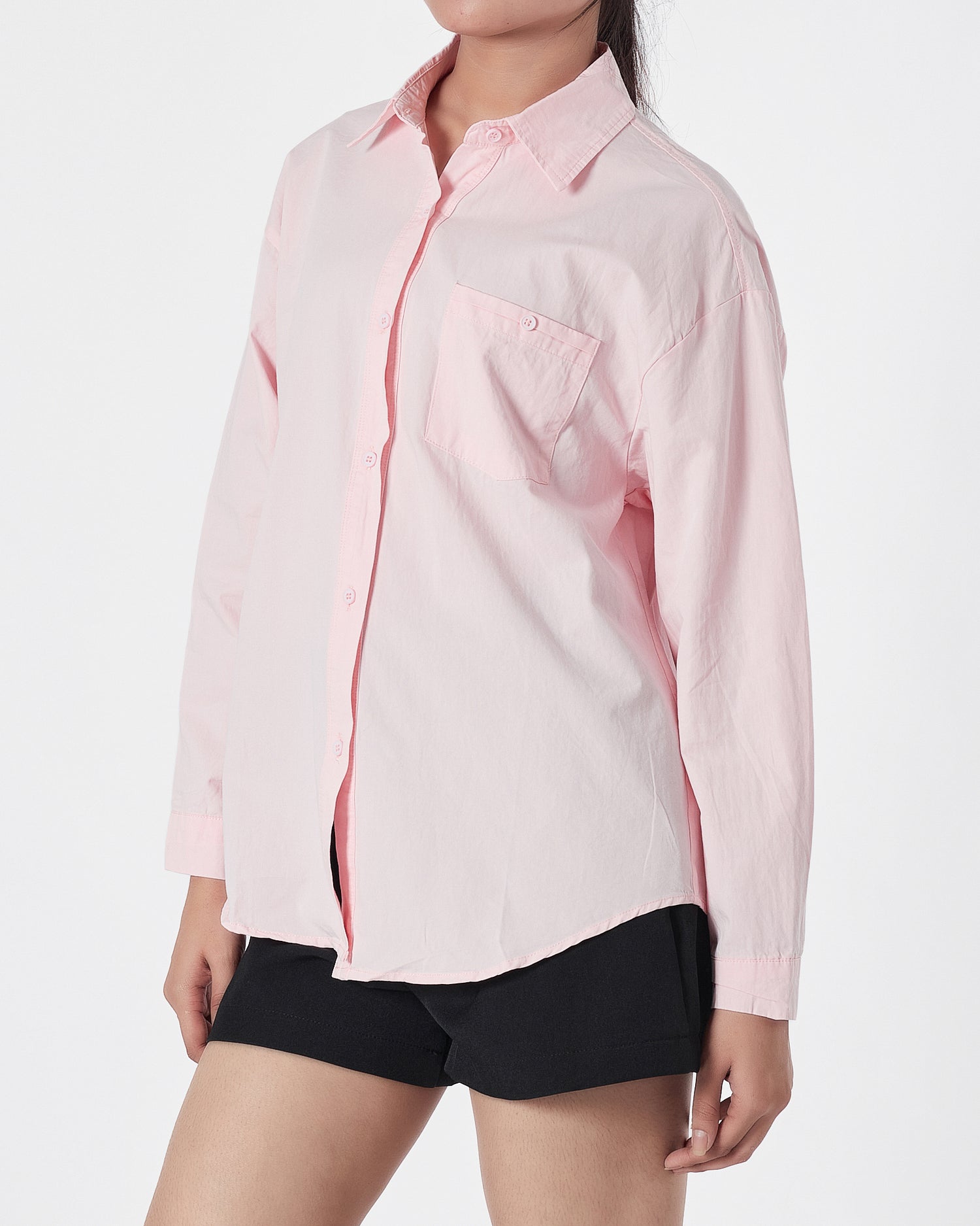 Plain Color Lady Pink Shirts Long Sleeve 14.90