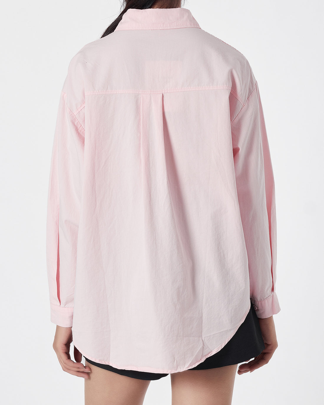 Plain Color Lady Pink Shirts Long Sleeve 14.90