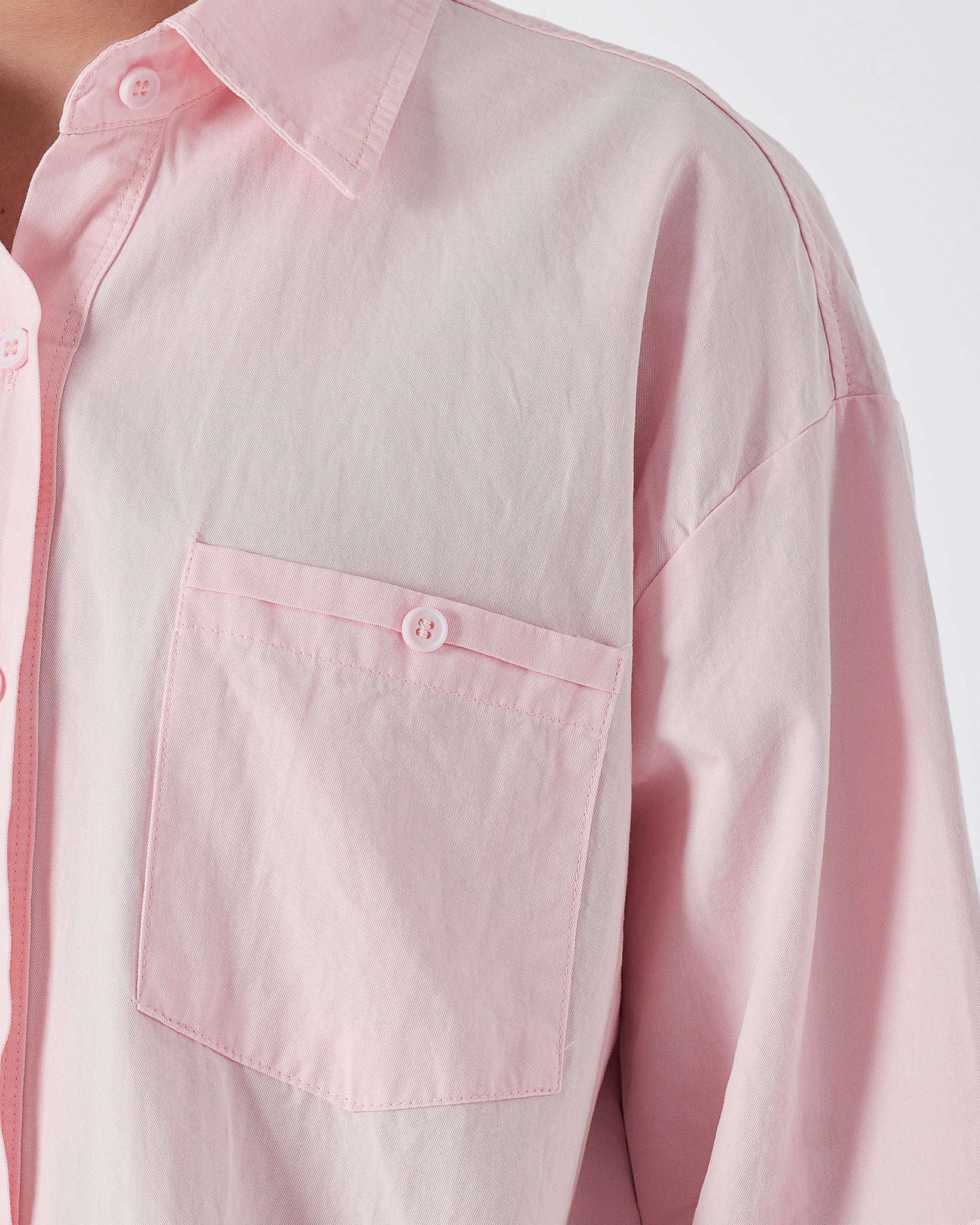 Plain Color Lady Pink Shirts Long Sleeve 14.90