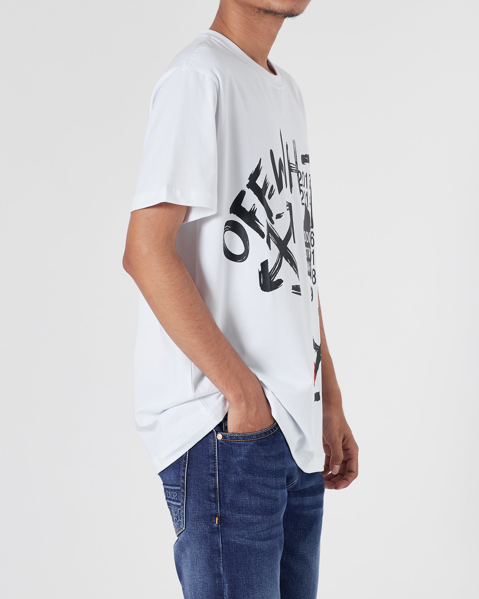 OW Logo Printed Men White T-Shirt 14.90