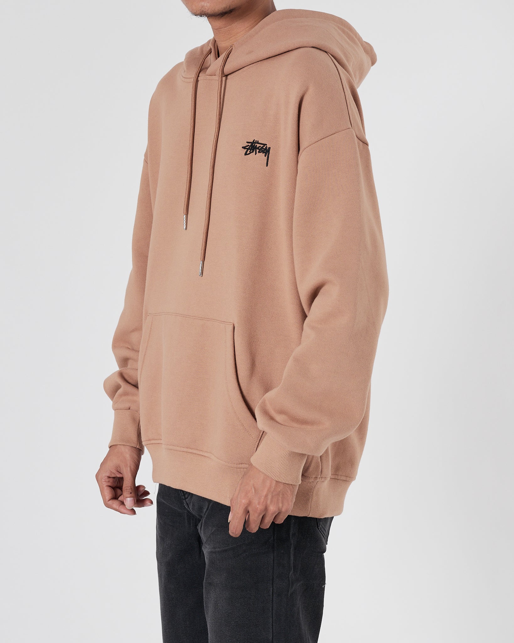 STU Logo Embroidered Men Brown Hoodie 24.90