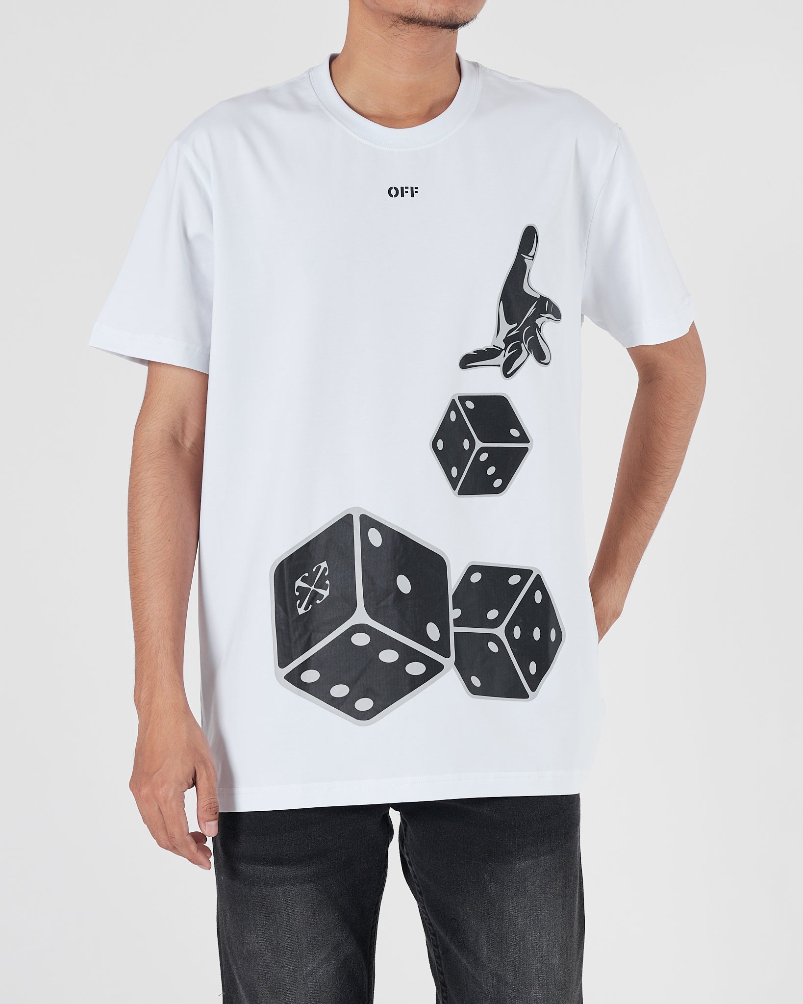 OW Dice Printed Men White T-Shirt 15.90