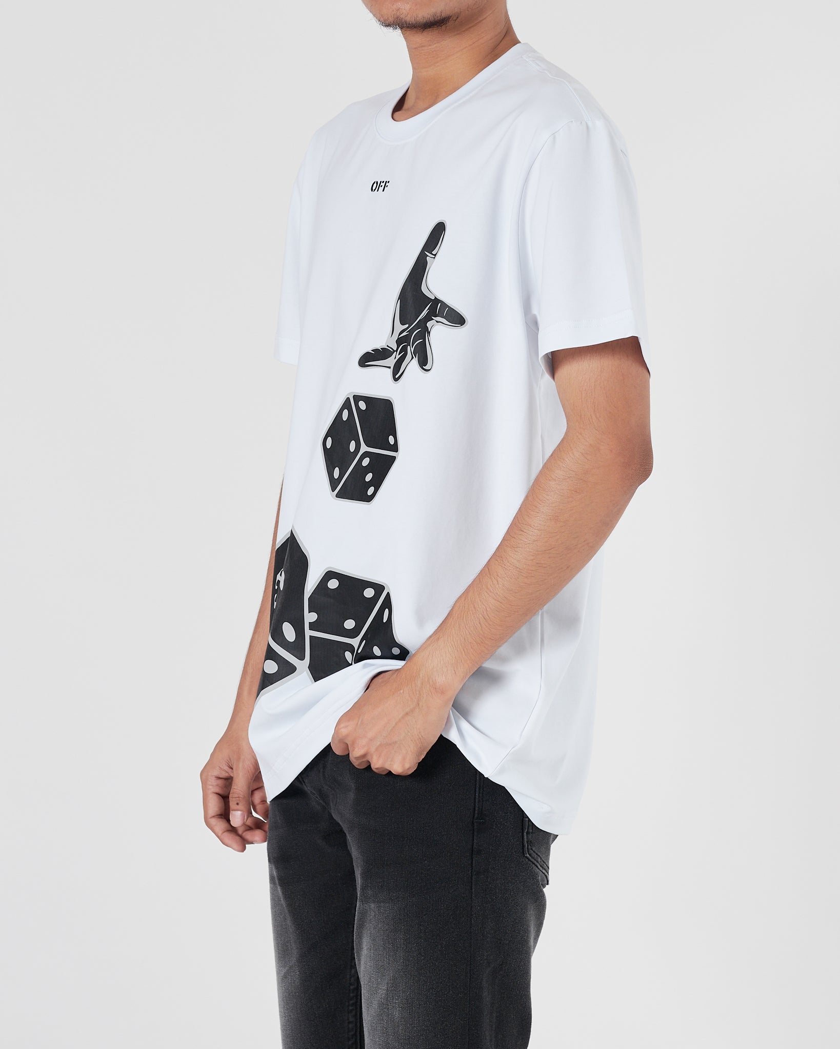 OW Dice Printed Men White T-Shirt 15.90