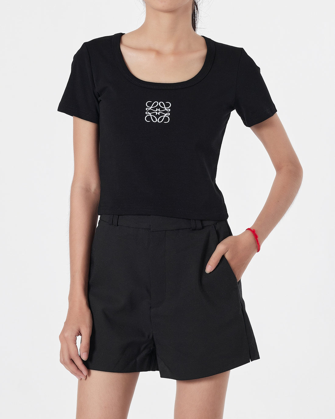 LOW Logo Embroidered Lady Black T-Shirt Crop Top 10.90