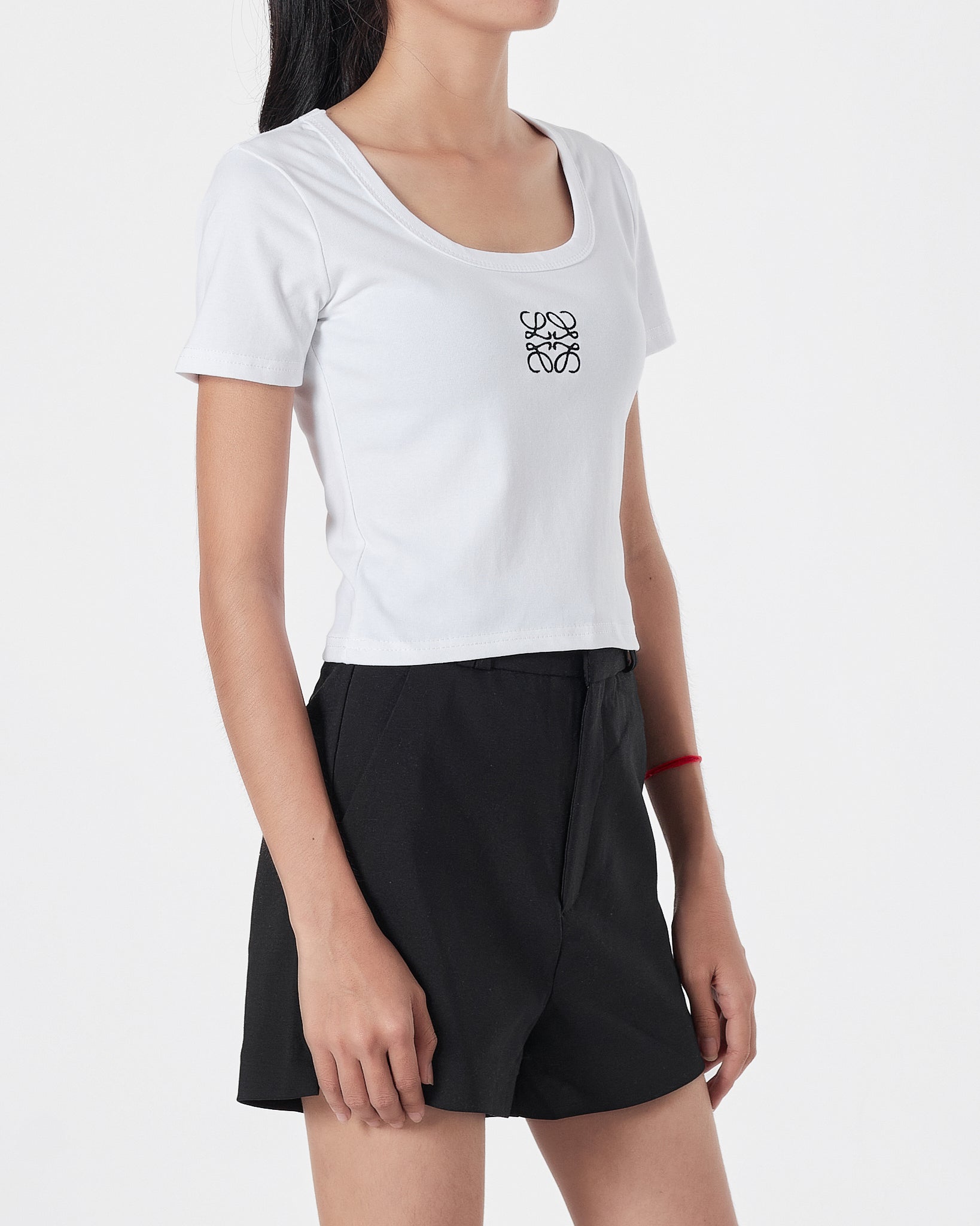 LOW Logo Embroidered Lady White T-Shirt Crop Top 10.90