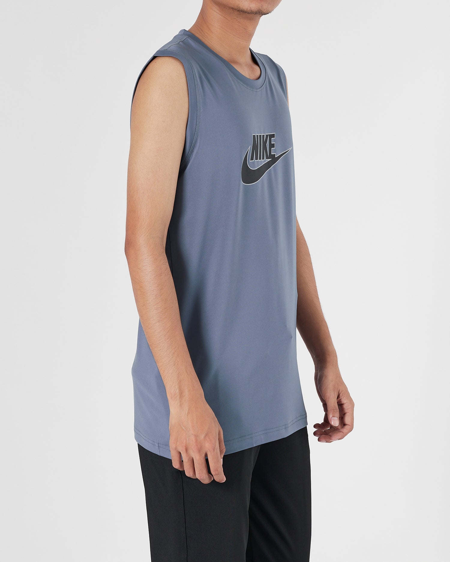 NIK Center Logo Printed Men Grey Sport Tank Top 11.50