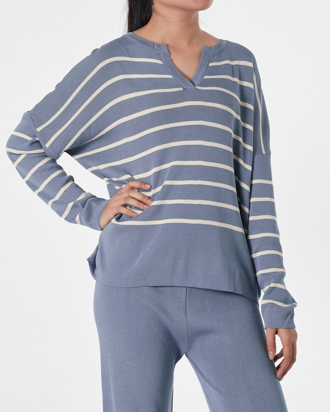 Lady Blue Striped Knit Top + Pants 2 Piece Outfit 25.90