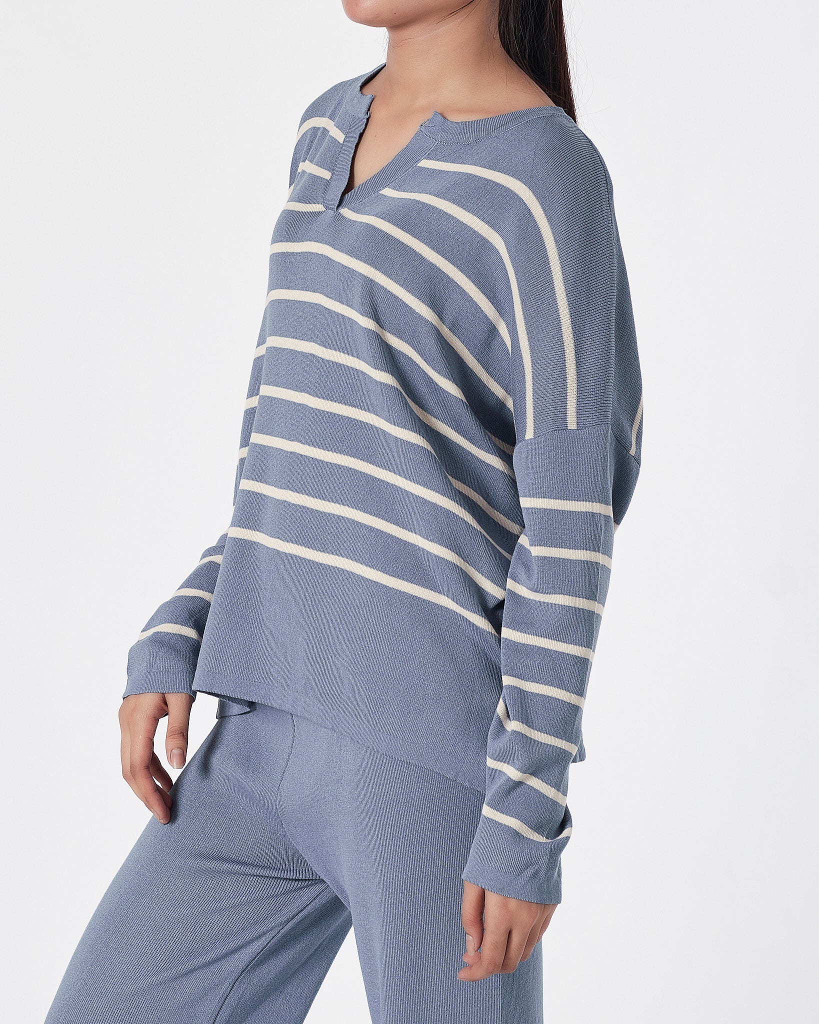 Lady Blue Striped Knit Top + Pants 2 Piece Outfit 25.90