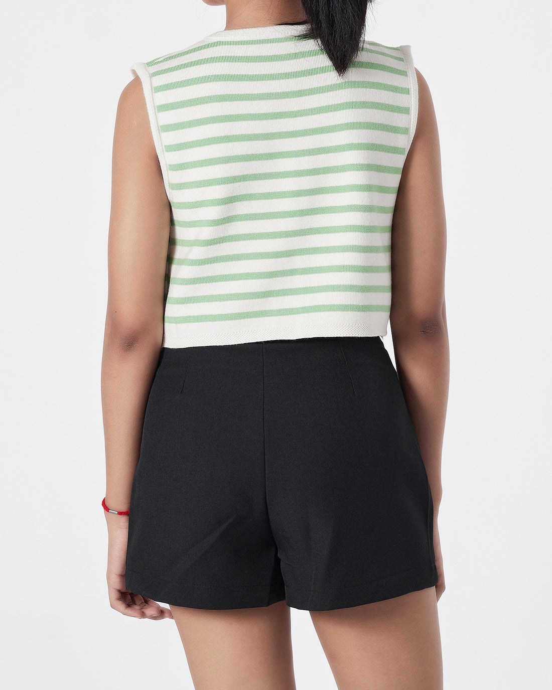 Striped Lady Front Button Green  Crop Top 15.90